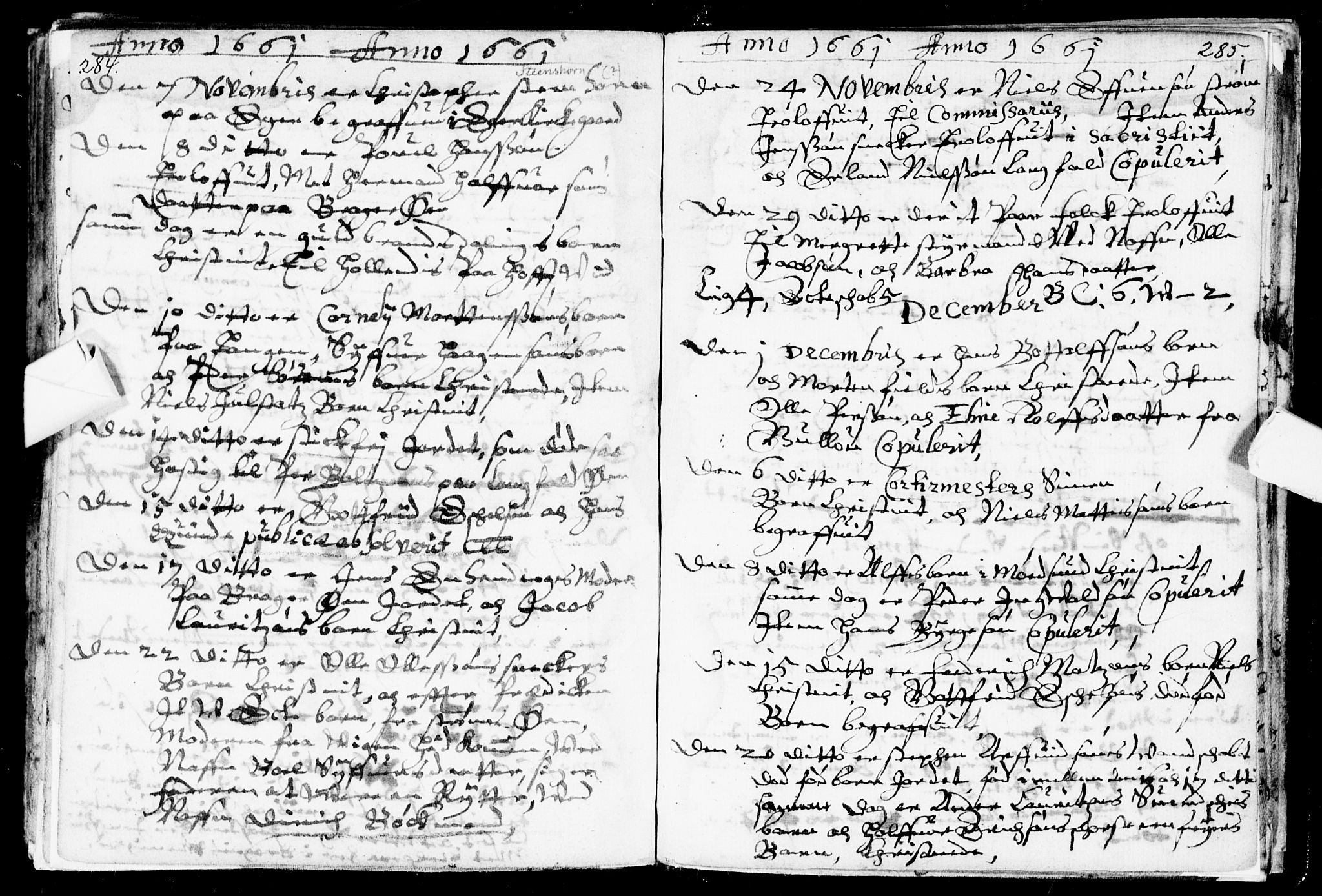 Bragernes kirkebøker, AV/SAKO-A-6/F/Fa/L0001: Parish register (official) no. I 1, 1634-1662, p. 284-285