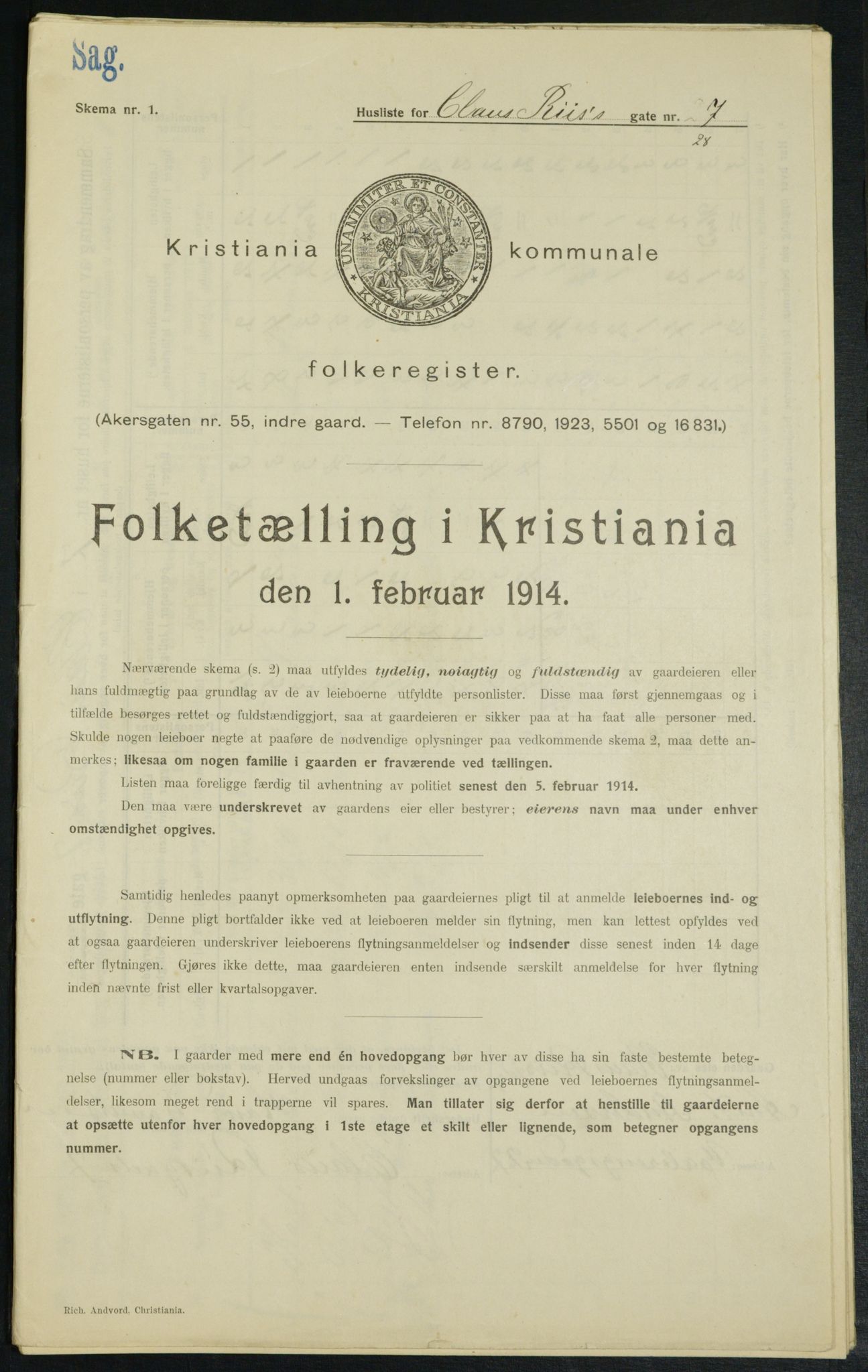 OBA, Municipal Census 1914 for Kristiania, 1914, p. 12868