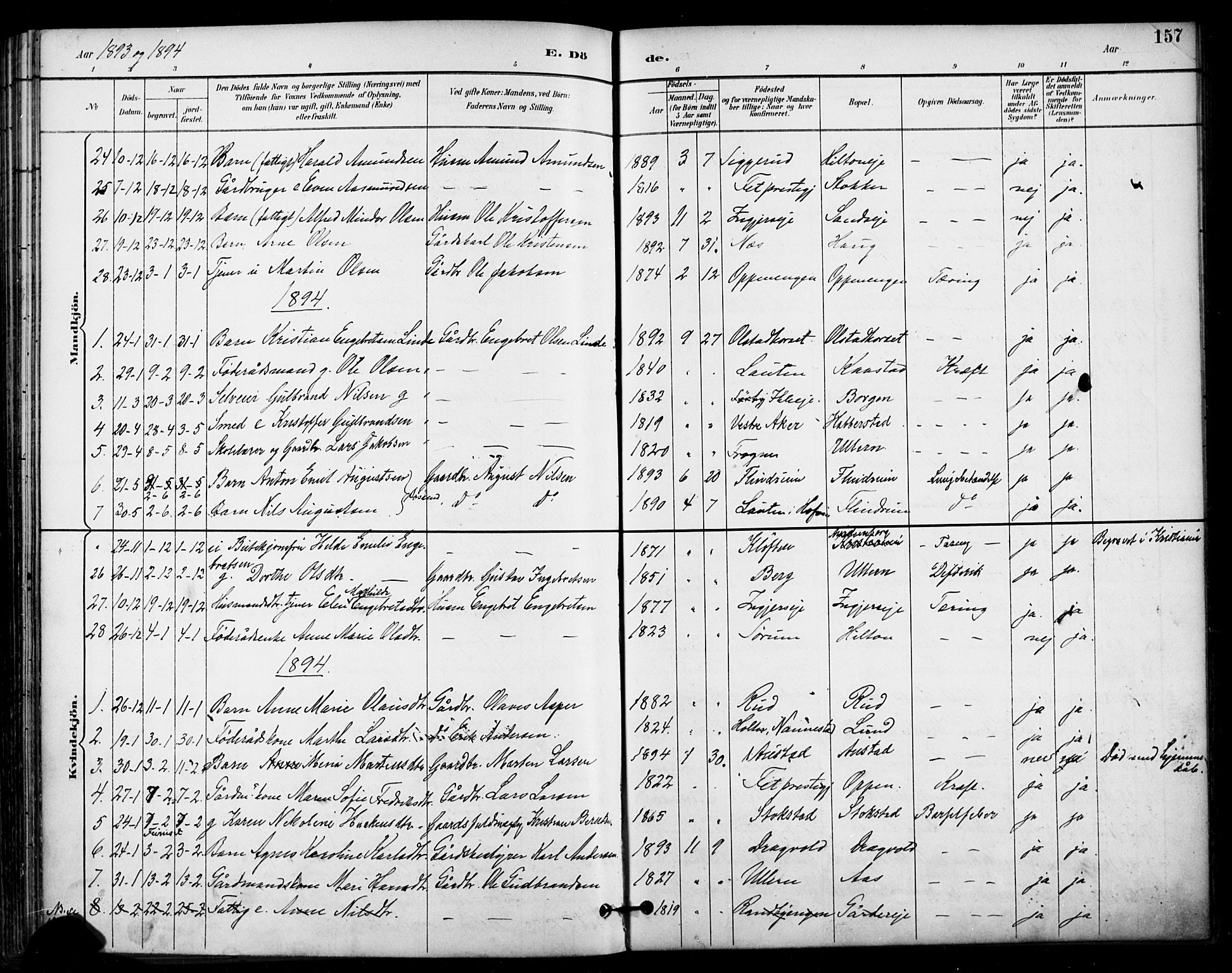 Ullensaker prestekontor Kirkebøker, SAO/A-10236a/F/Fa/L0020: Parish register (official) no. I 20, 1892-1902, p. 157