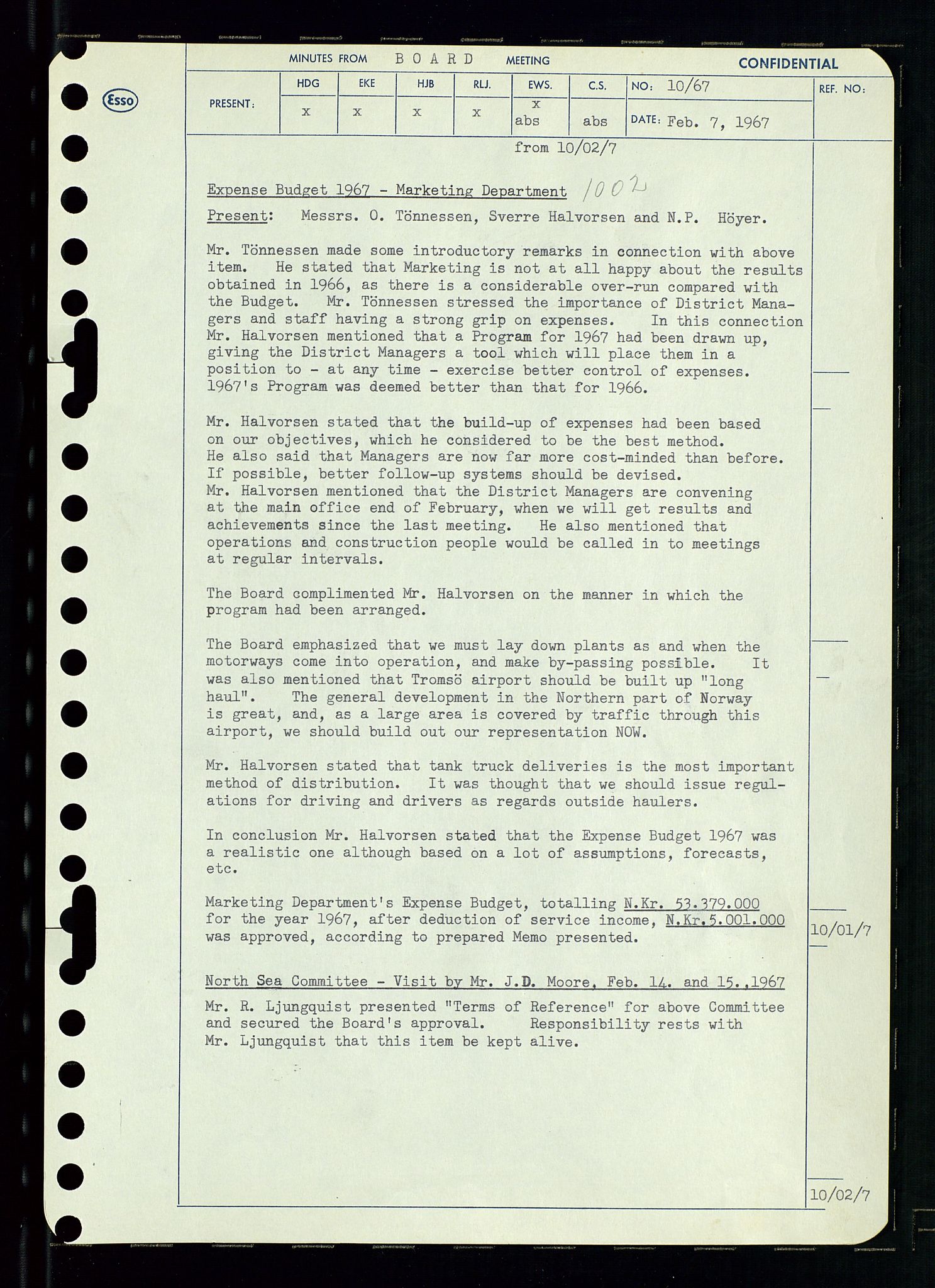 Pa 0982 - Esso Norge A/S, AV/SAST-A-100448/A/Aa/L0002/0003: Den administrerende direksjon Board minutes (styrereferater) / Den administrerende direksjon Board minutes (styrereferater), 1967, p. 21