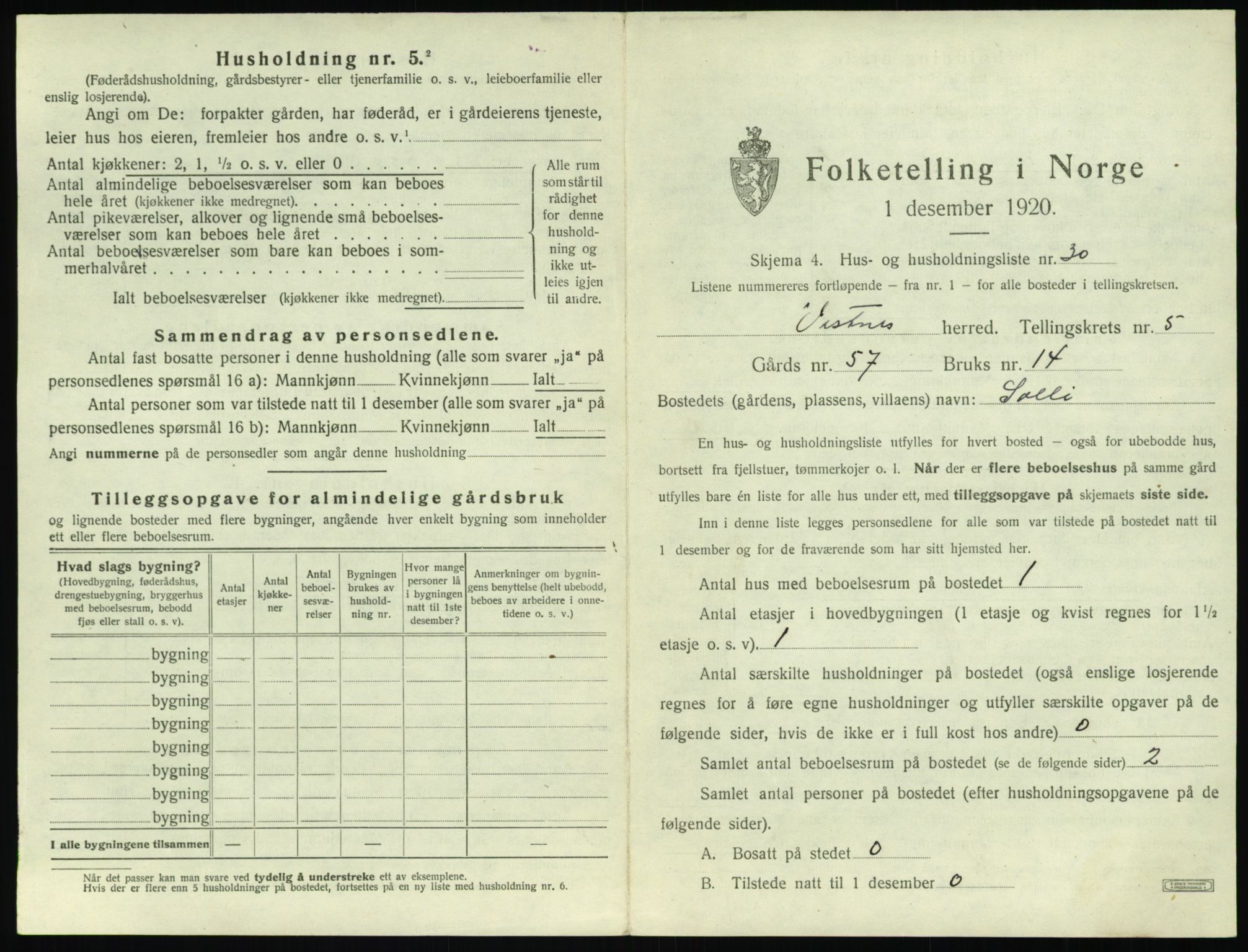 SAT, 1920 census for Vestnes, 1920, p. 637