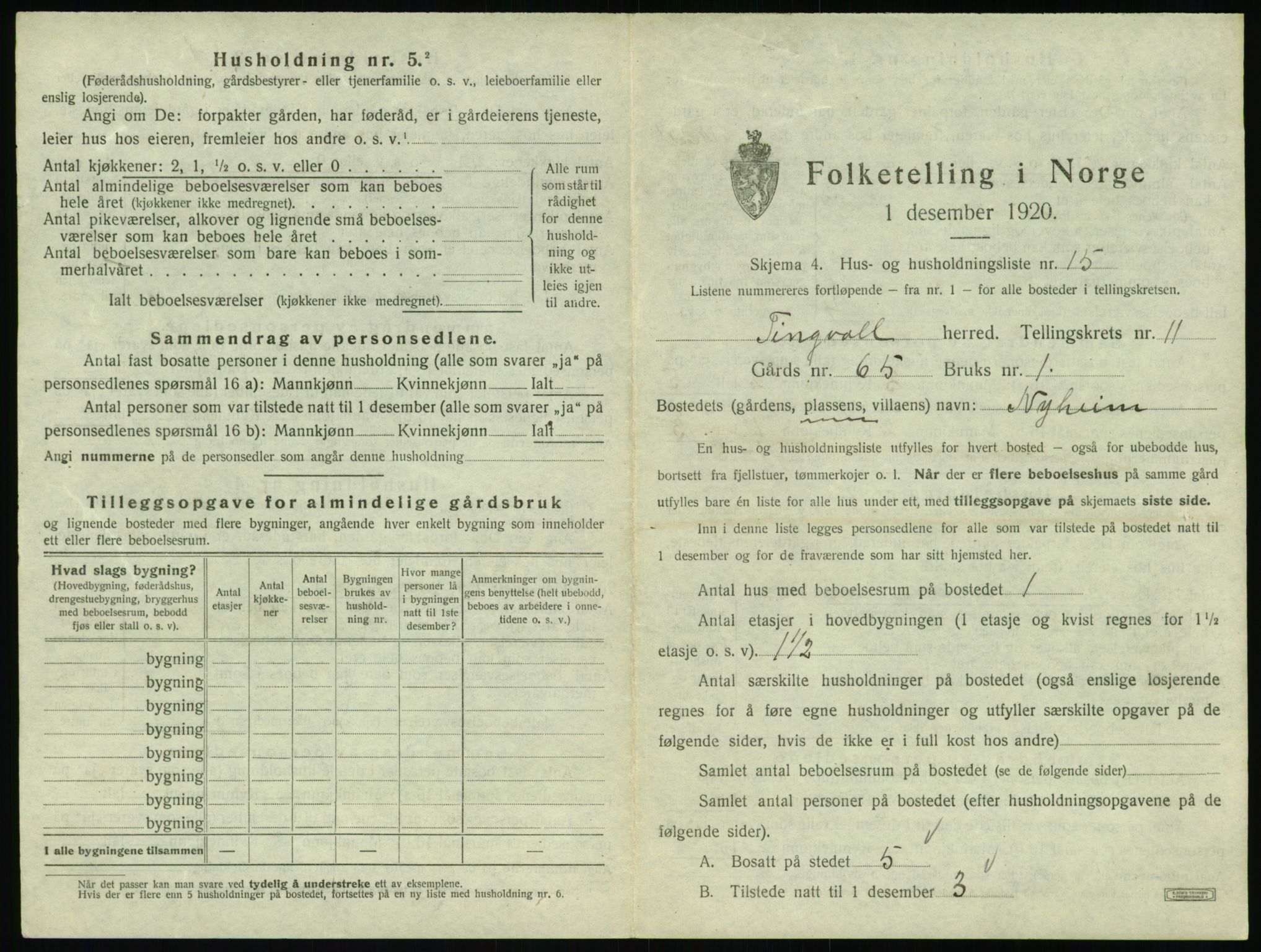 SAT, 1920 census for Tingvoll, 1920, p. 848