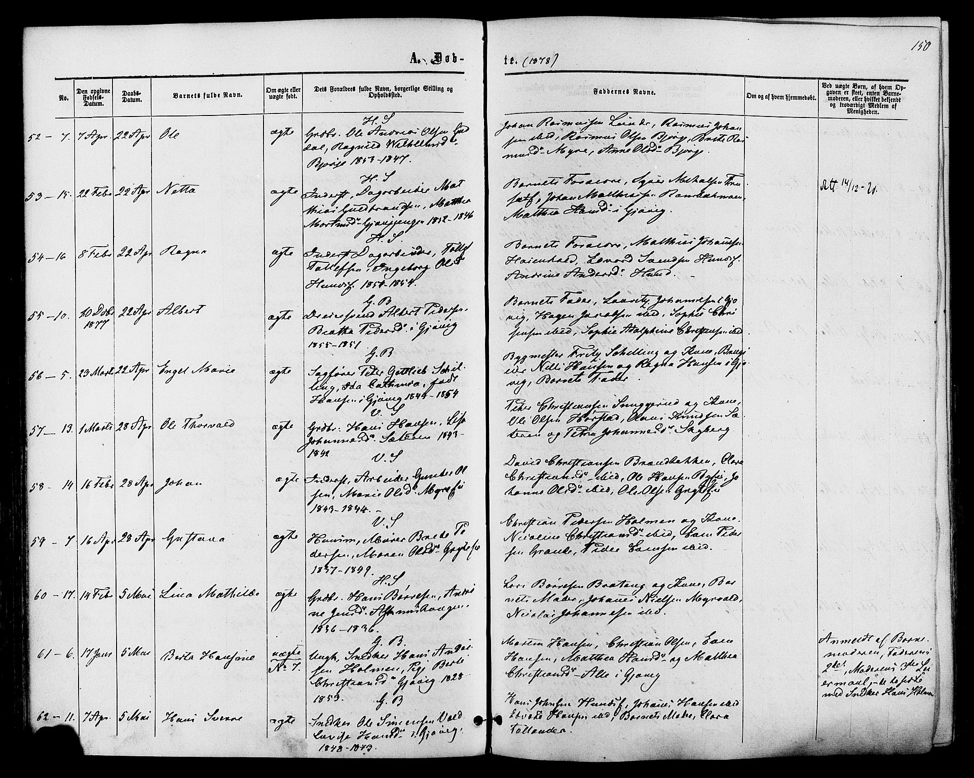 Vardal prestekontor, AV/SAH-PREST-100/H/Ha/Haa/L0007: Parish register (official) no. 7, 1867-1878, p. 150