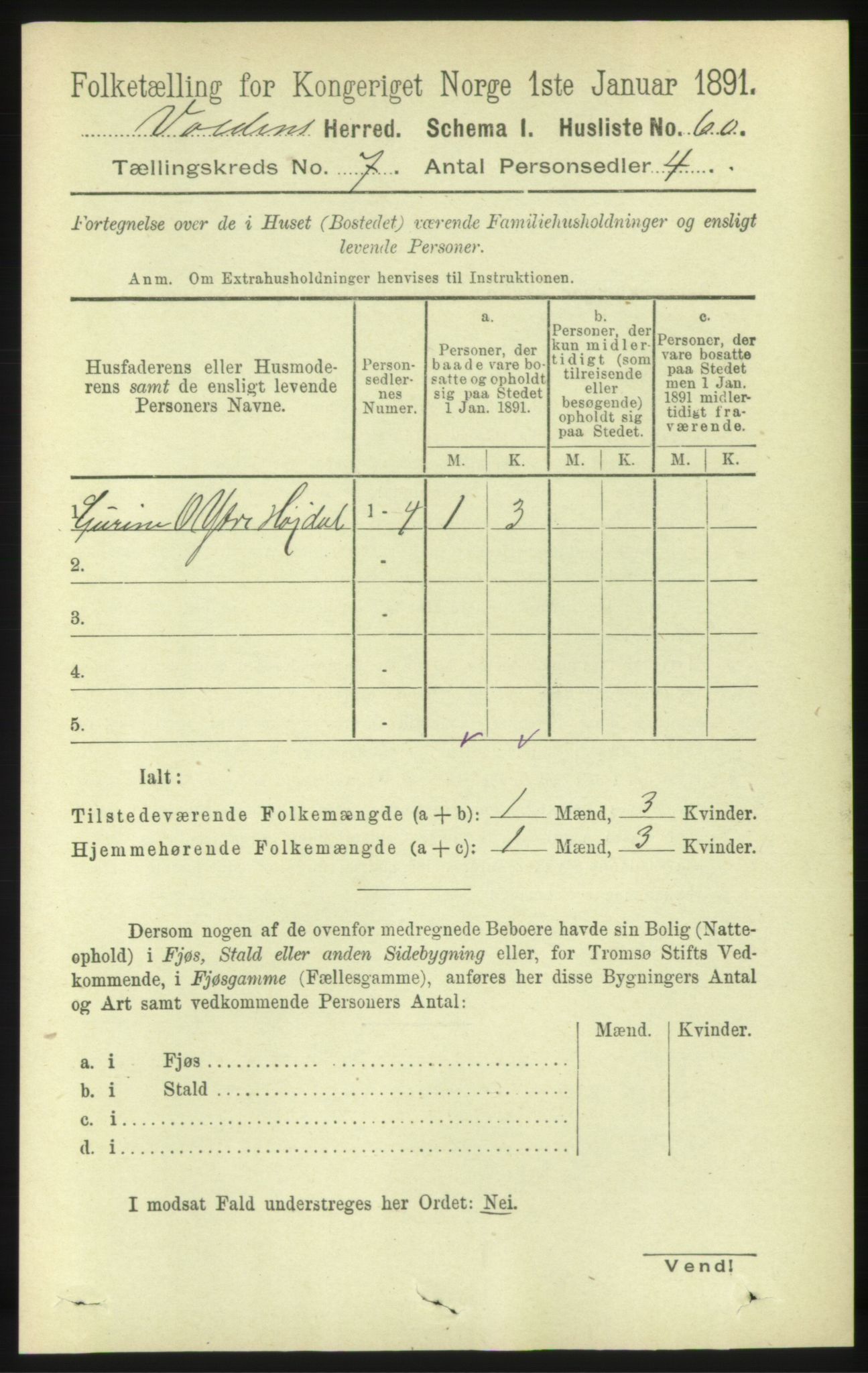 RA, 1891 census for 1519 Volda, 1891, p. 3343