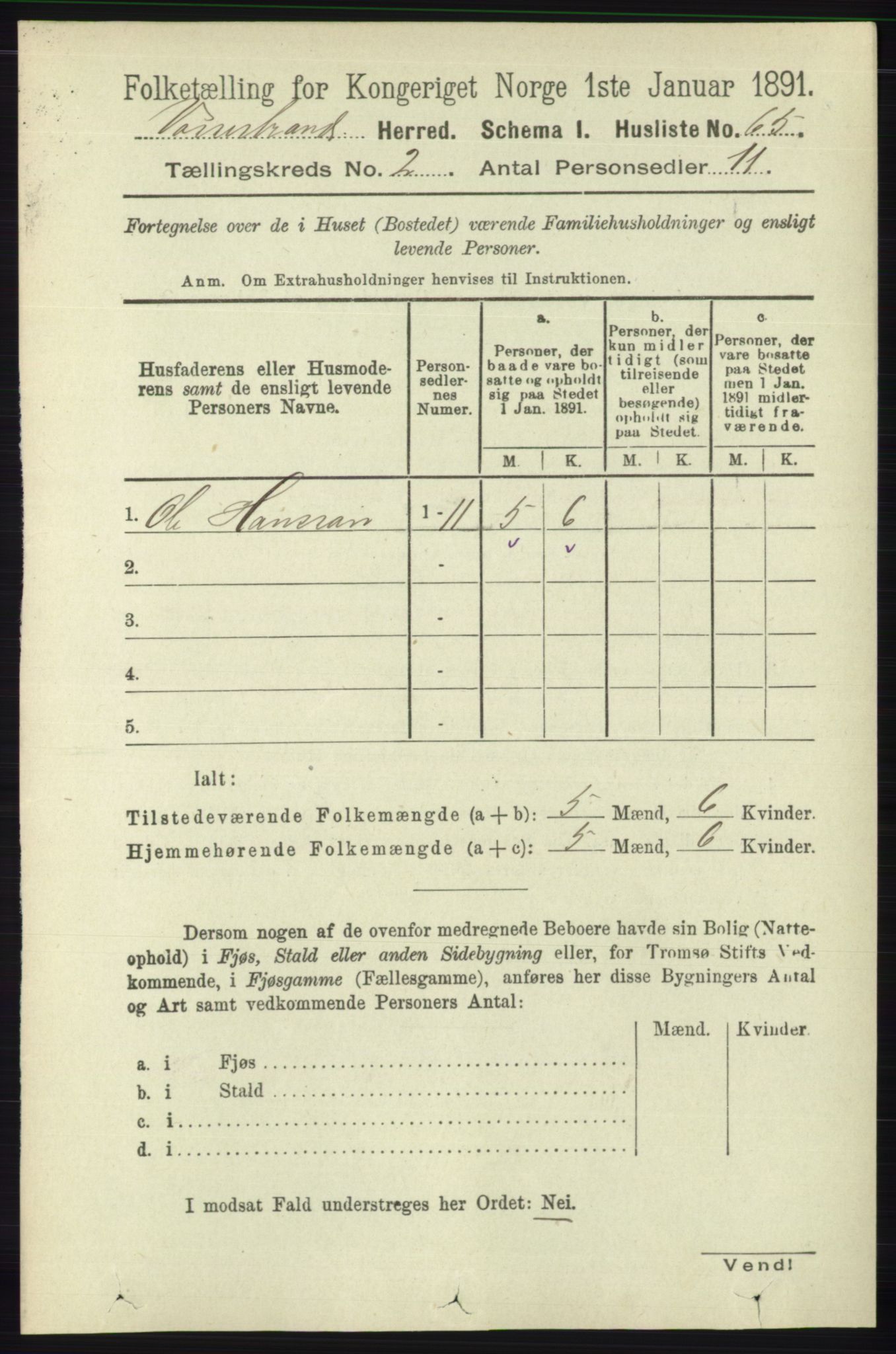 RA, 1891 census for 1236 Vossestrand, 1891, p. 706