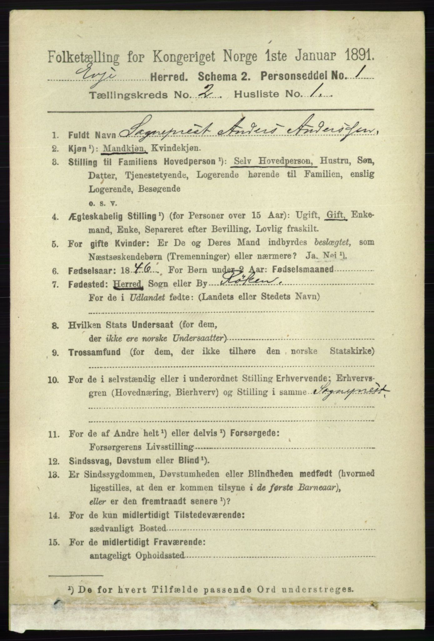 RA, 1891 census for 0937 Evje, 1891, p. 371