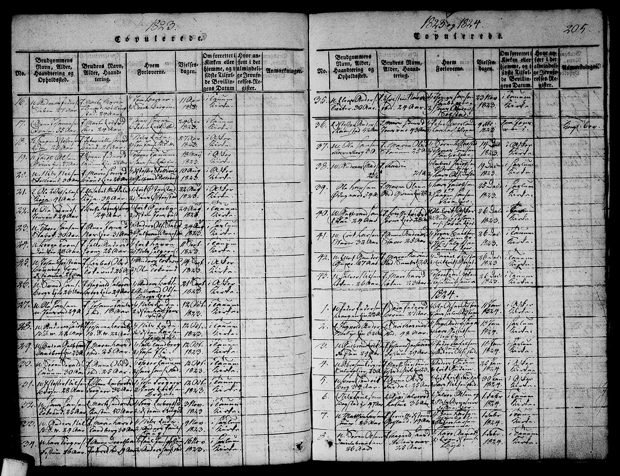 Asker prestekontor Kirkebøker, SAO/A-10256a/G/Ga/L0001: Parish register (copy) no. I 1, 1814-1830, p. 205
