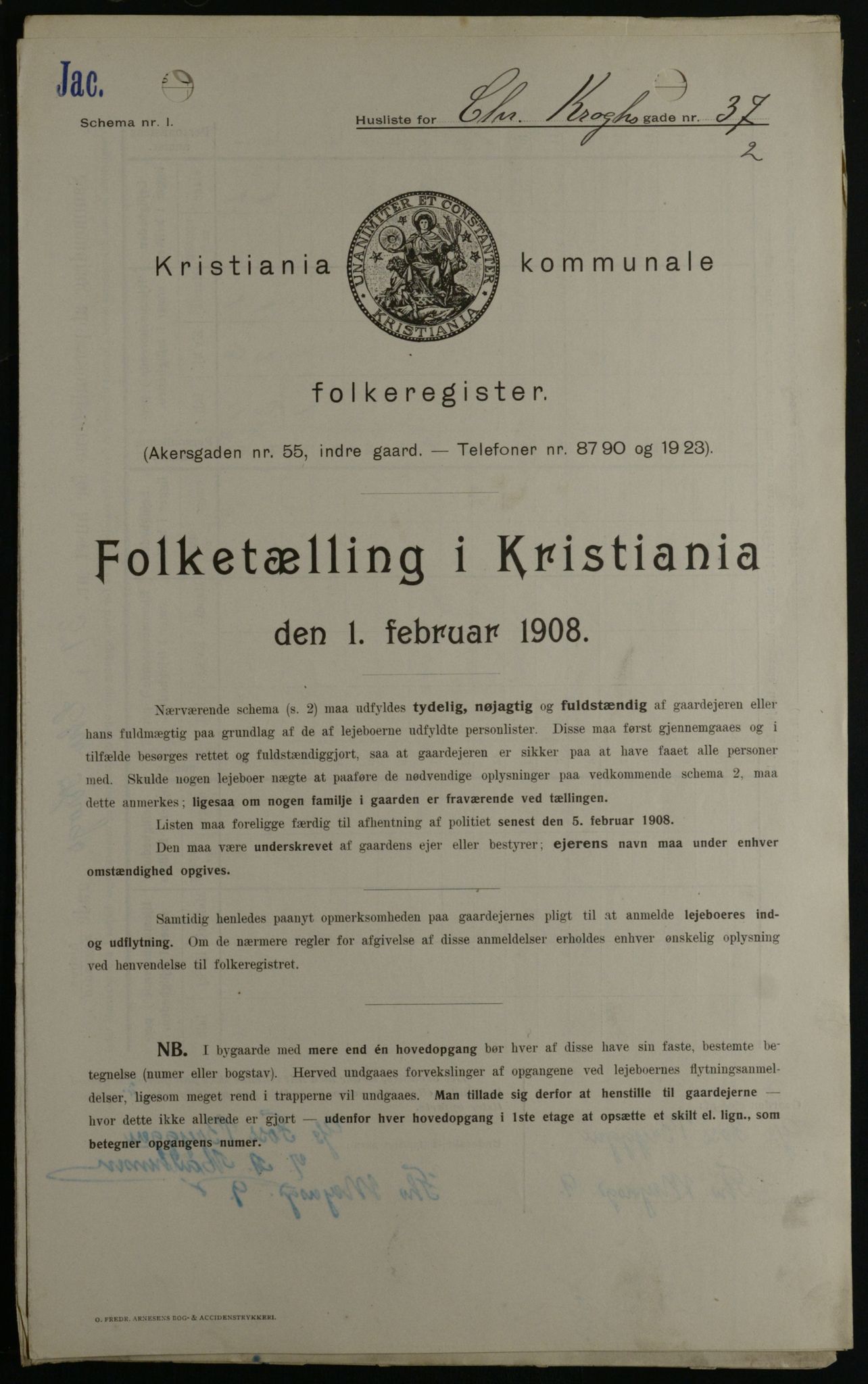 OBA, Municipal Census 1908 for Kristiania, 1908, p. 11259