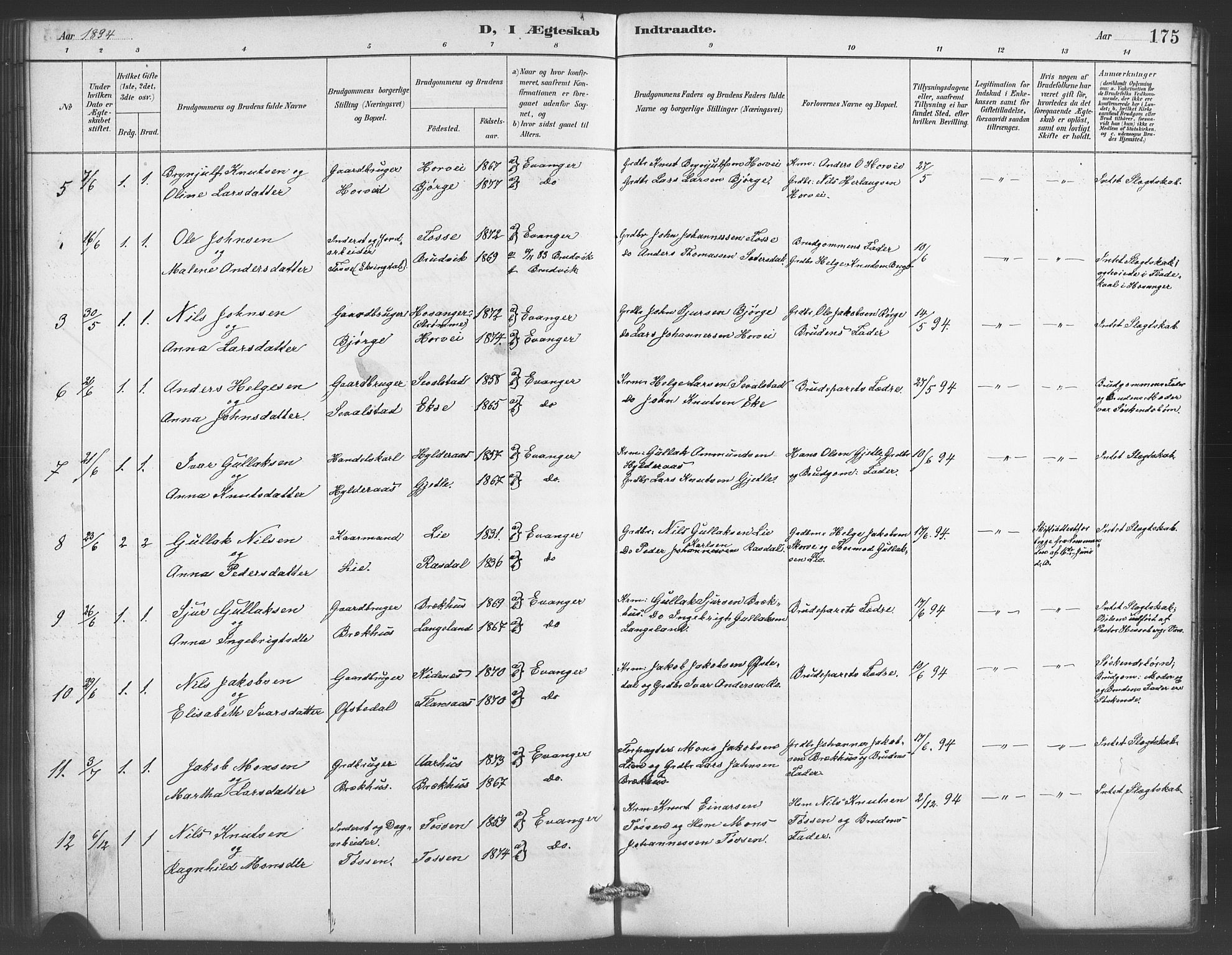 Evanger sokneprestembete, SAB/A-99924: Parish register (copy) no. A 4, 1887-1897, p. 175