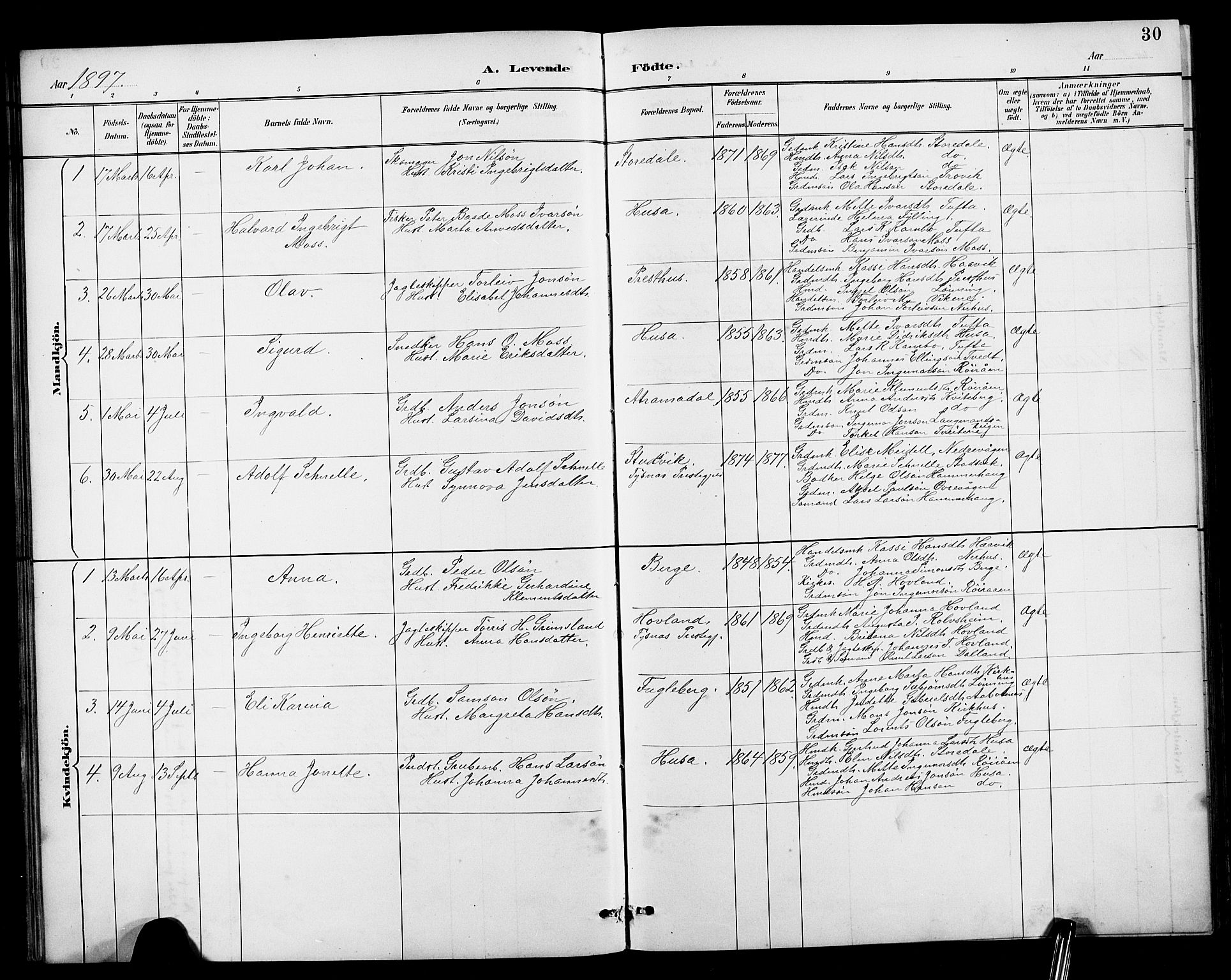 Kvinnherad sokneprestembete, AV/SAB-A-76401/H/Hab: Parish register (copy) no. E 1, 1885-1921, p. 30