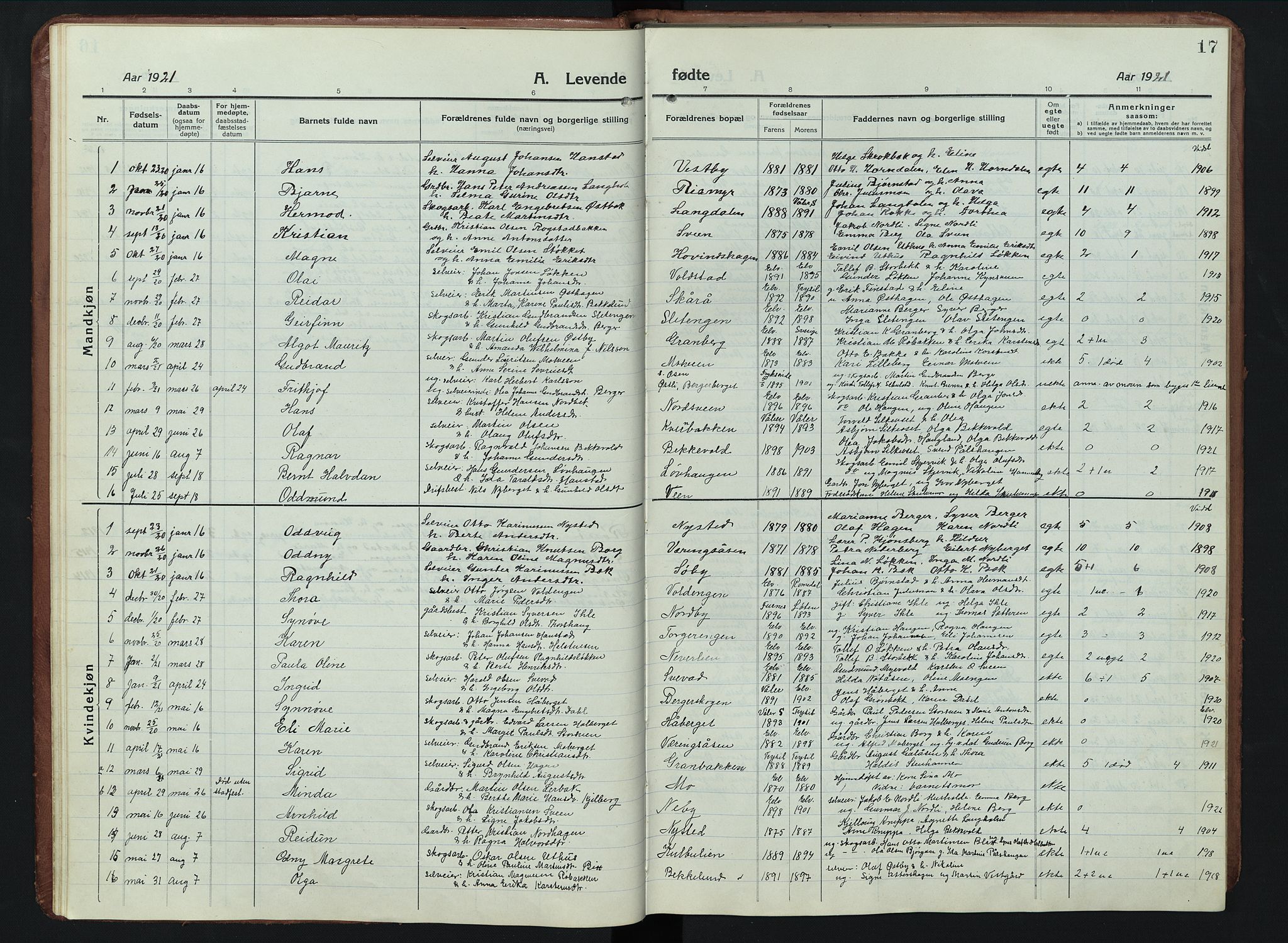 Elverum prestekontor, SAH/PREST-044/H/Ha/Hab/L0011: Parish register (copy) no. 11, 1915-1947, p. 17