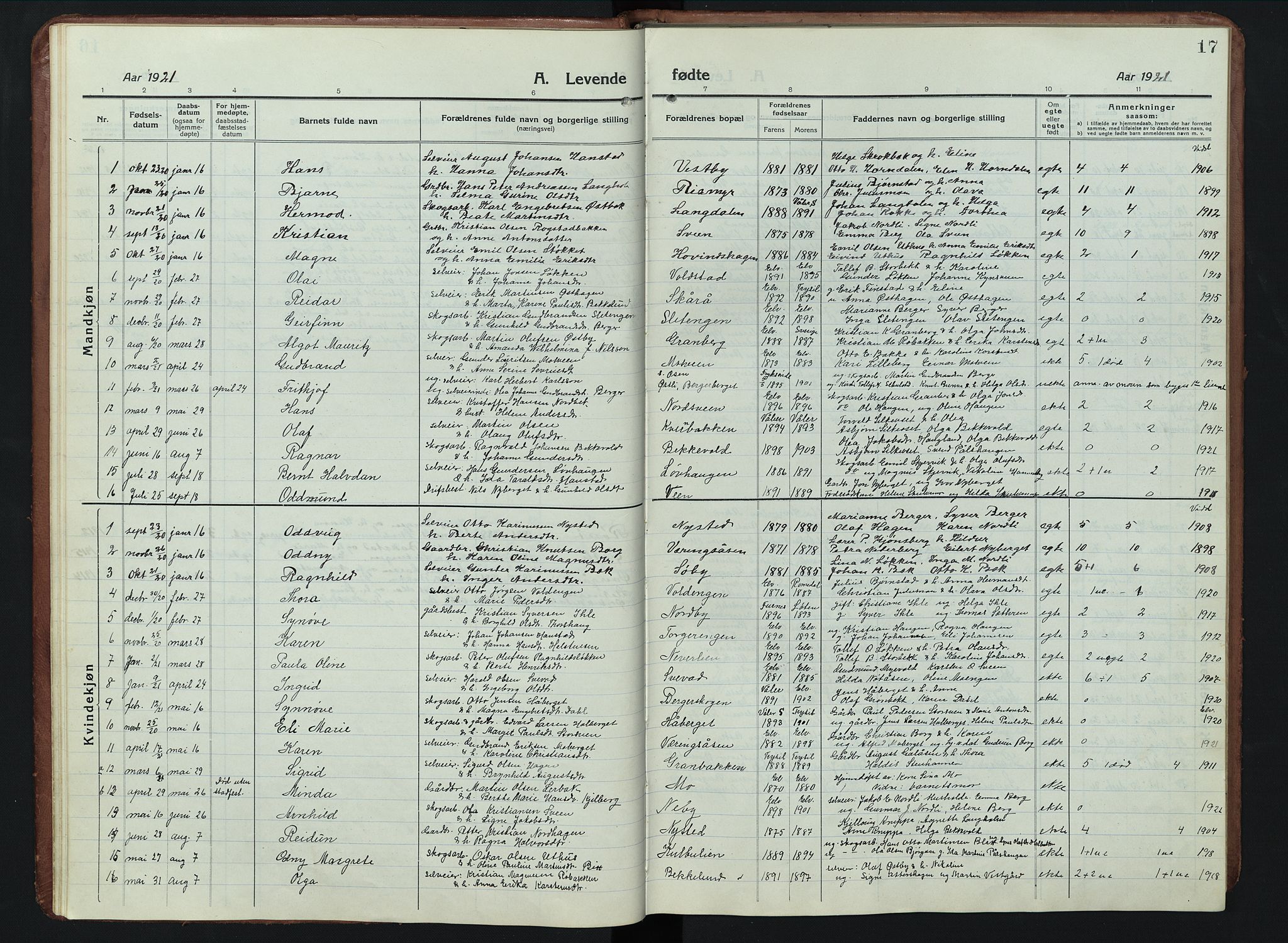 Elverum prestekontor, AV/SAH-PREST-044/H/Ha/Hab/L0011: Parish register (copy) no. 11, 1915-1947, p. 17