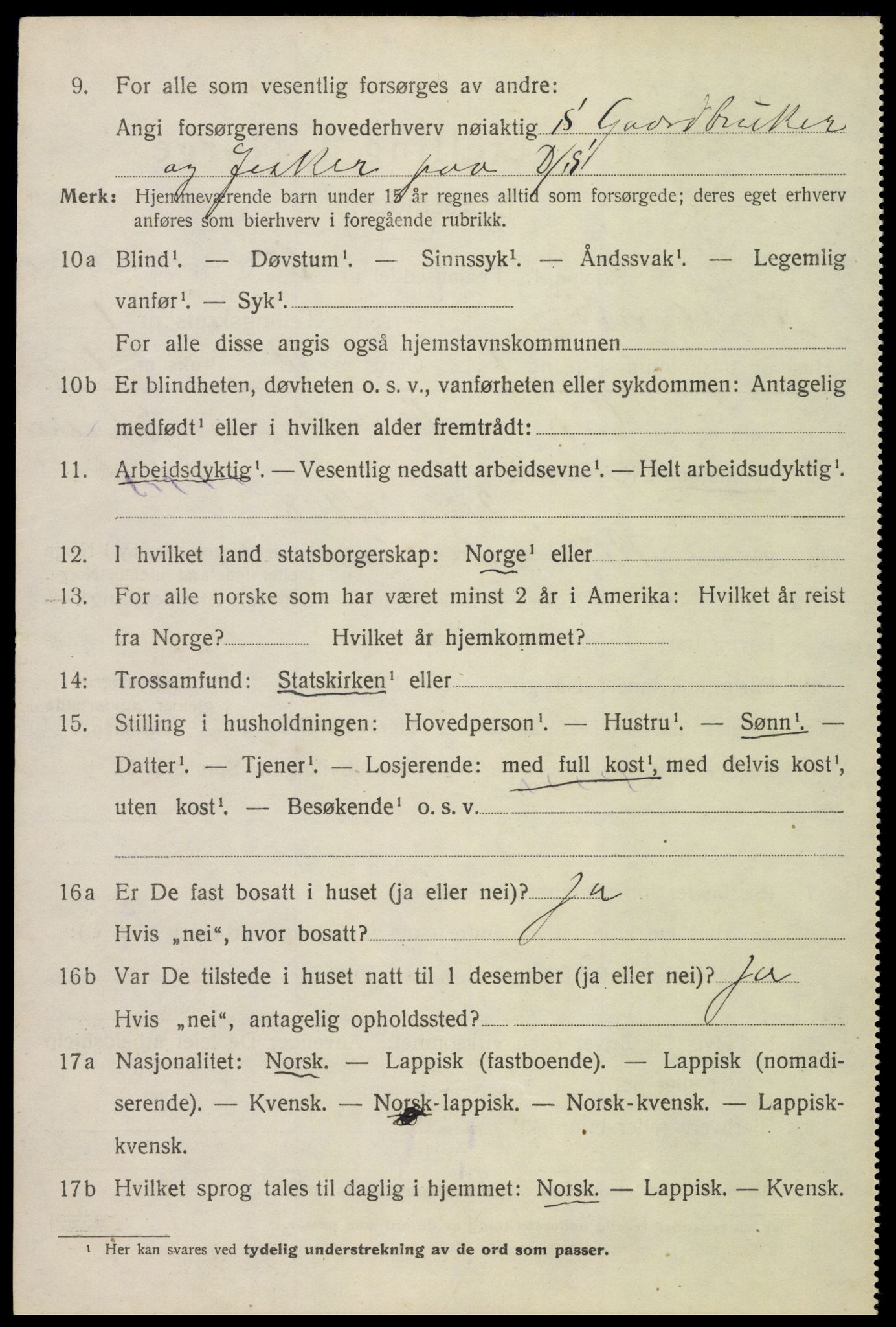 SAT, 1920 census for Sortland, 1920, p. 1565