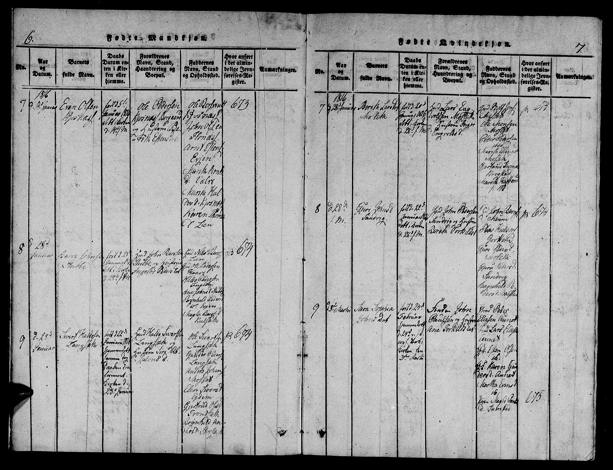 Ministerialprotokoller, klokkerbøker og fødselsregistre - Sør-Trøndelag, AV/SAT-A-1456/695/L1141: Parish register (official) no. 695A04 /1, 1816-1824, p. 6-7