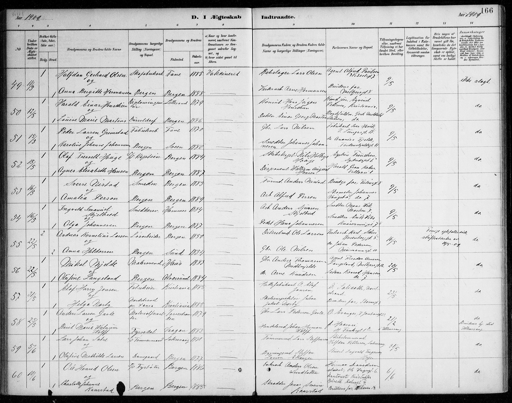 Johanneskirken sokneprestembete, AV/SAB-A-76001/H/Haa/L0012: Parish register (official) no. D 1, 1885-1912, p. 166