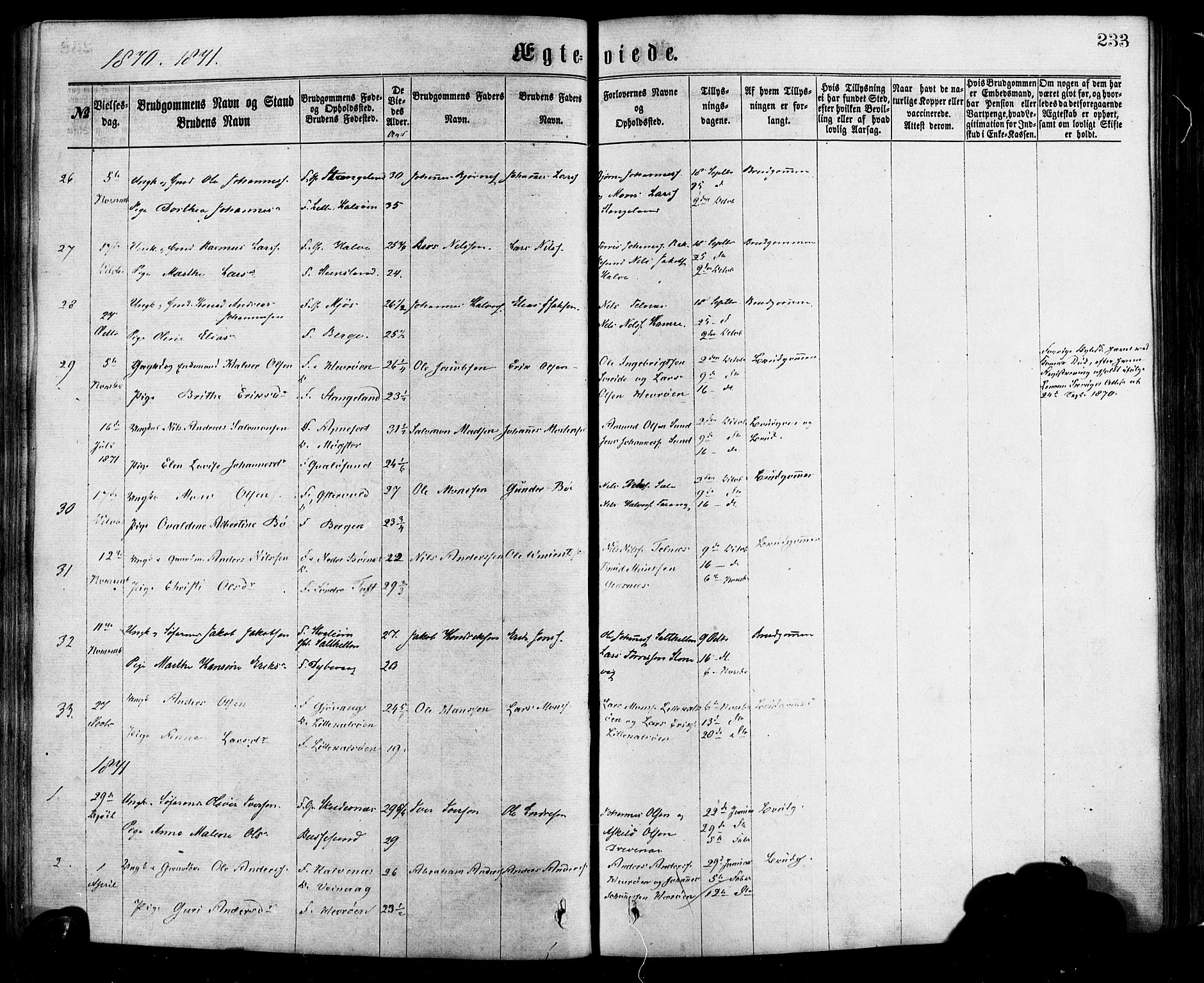 Sund sokneprestembete, SAB/A-99930: Parish register (official) no. A 15, 1867-1881, p. 233