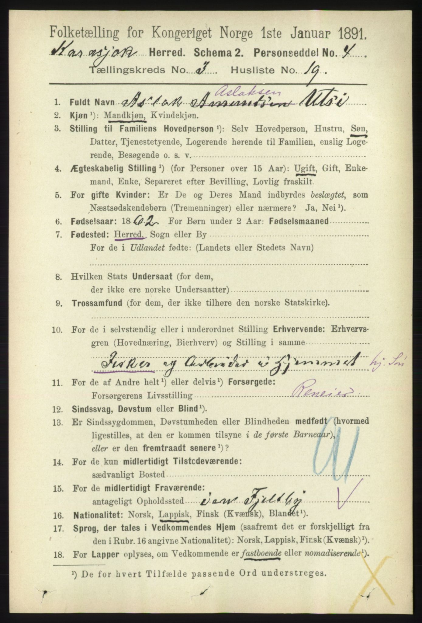 RA, 1891 census for 2021 Karasjok, 1891, p. 665