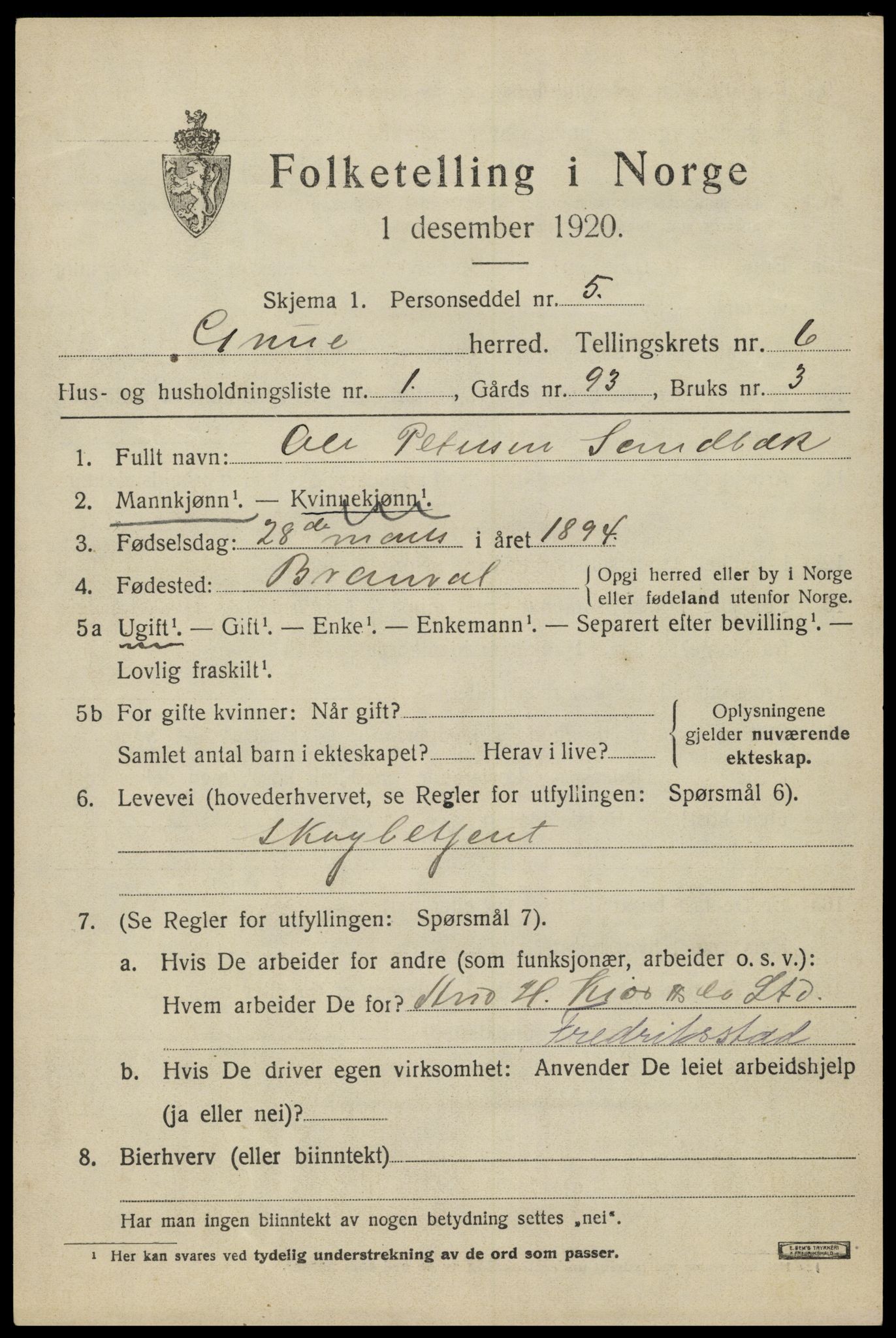 SAH, 1920 census for Grue, 1920, p. 5909