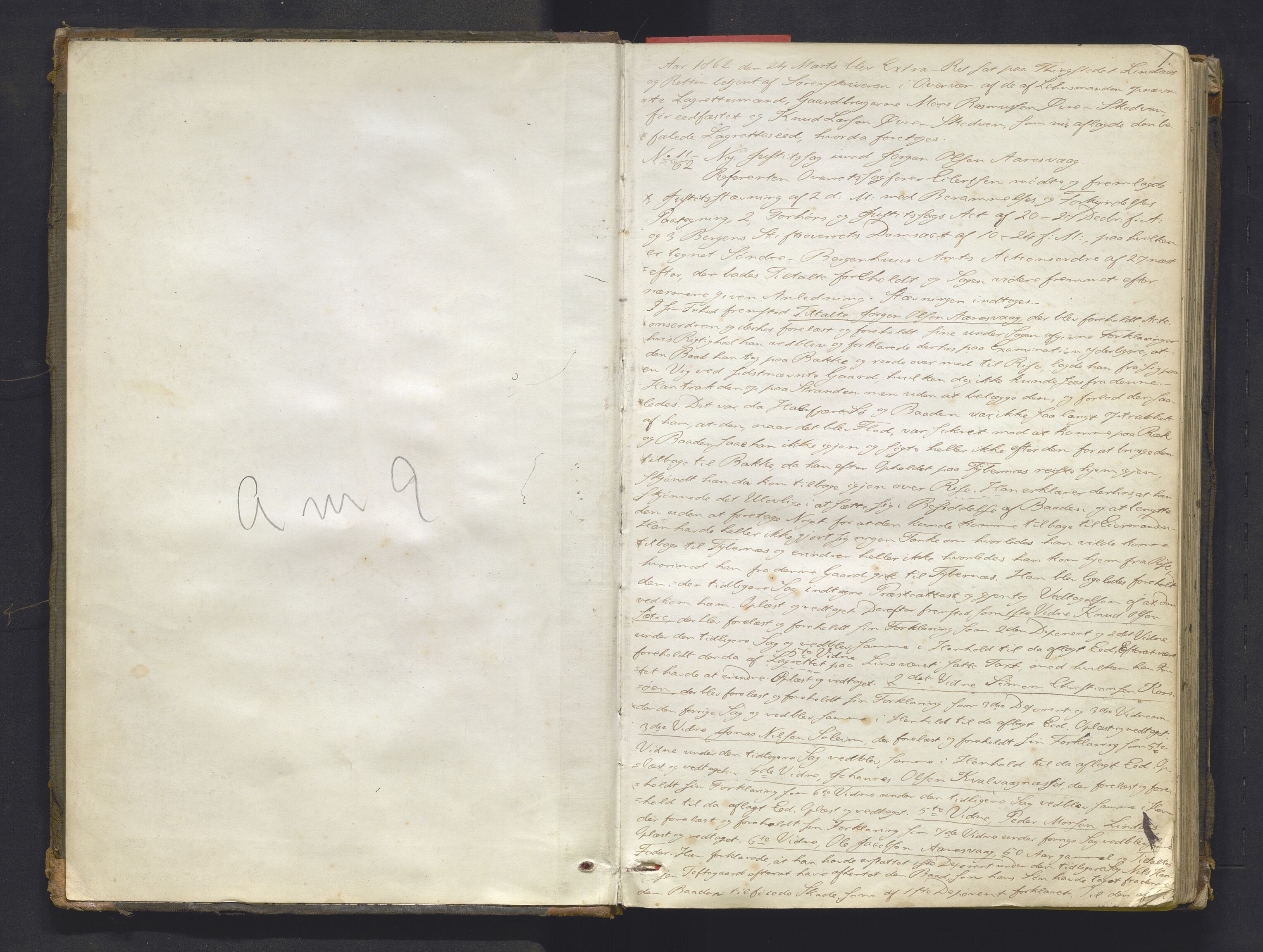 Nordhordland sorenskrivar, AV/SAB-A-2901/1/F/Fd/Fdc/L0009: Ekstrarettsprotkoller, offentlege sakar., 1862-1865, p. 1
