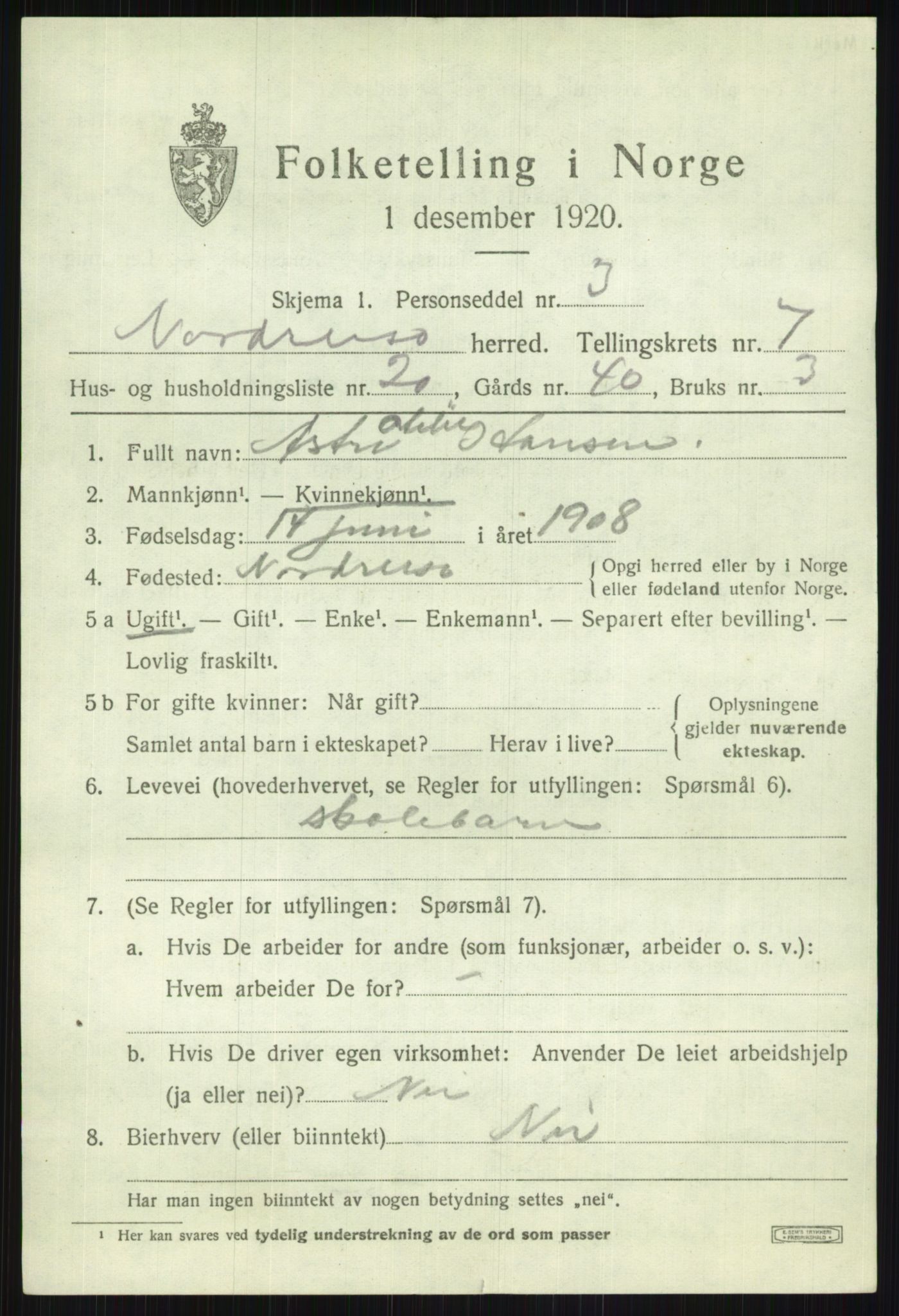 SATØ, 1920 census for Nordreisa, 1920, p. 3235