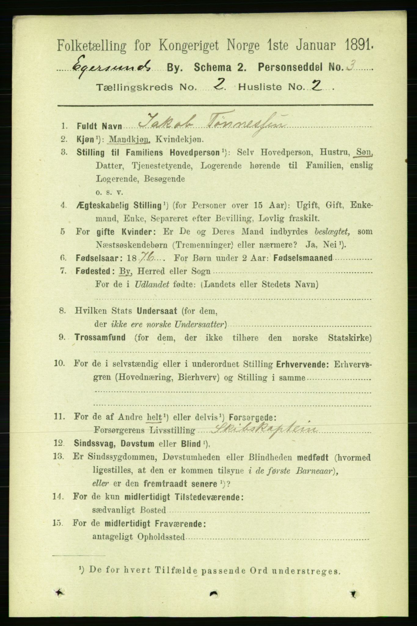 RA, 1891 census for 1101 Egersund, 1891, p. 236