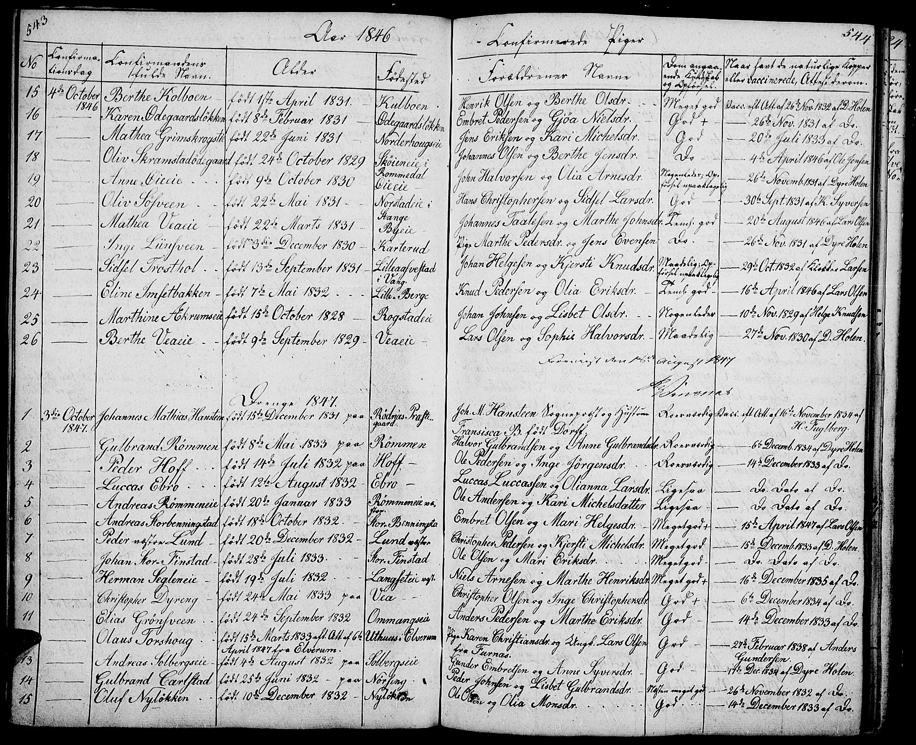 Løten prestekontor, SAH/PREST-022/L/La/L0002: Parish register (copy) no. 2, 1832-1850, p. 543-544