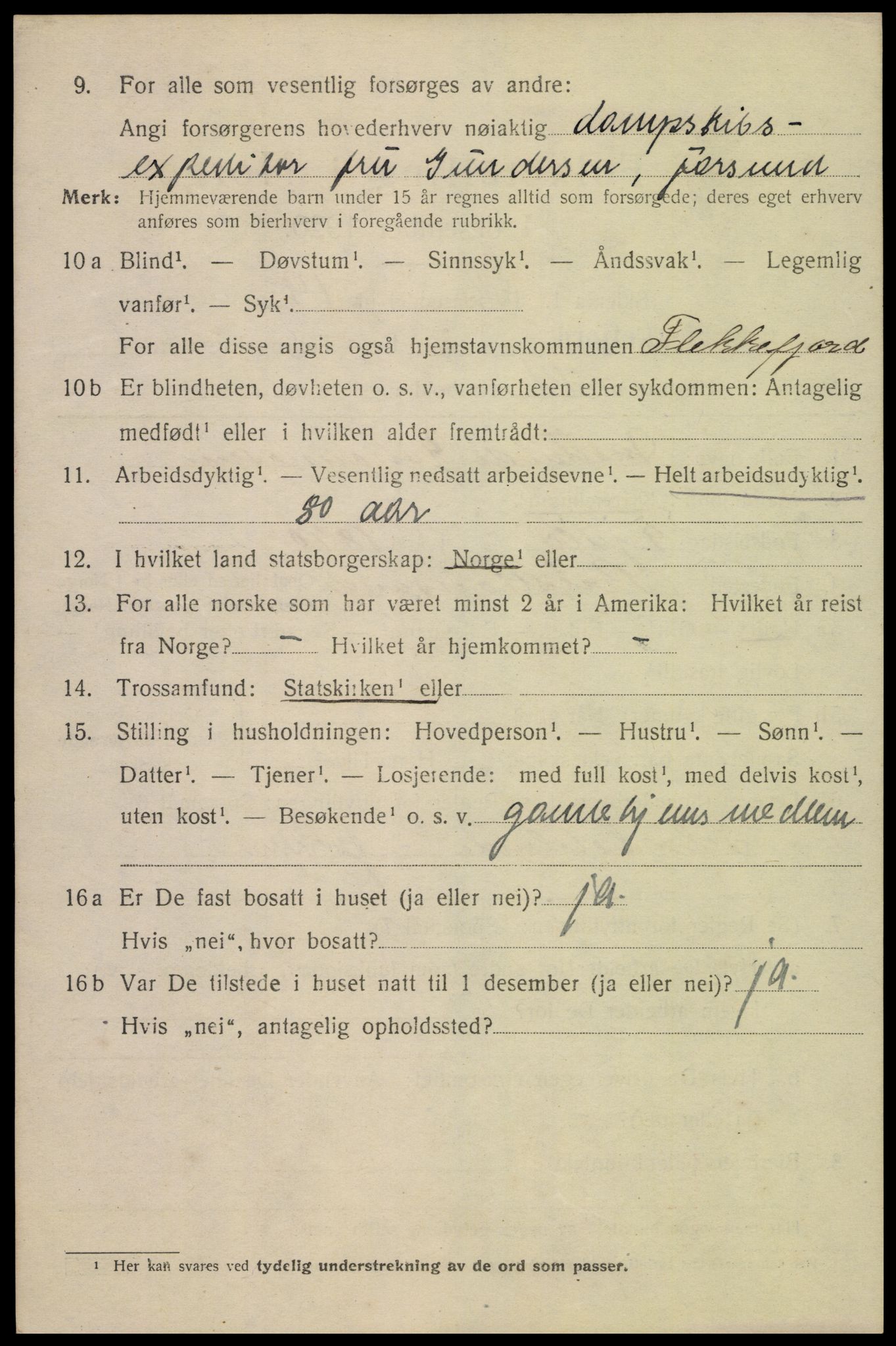 SAK, 1920 census for Flekkefjord, 1920, p. 2033