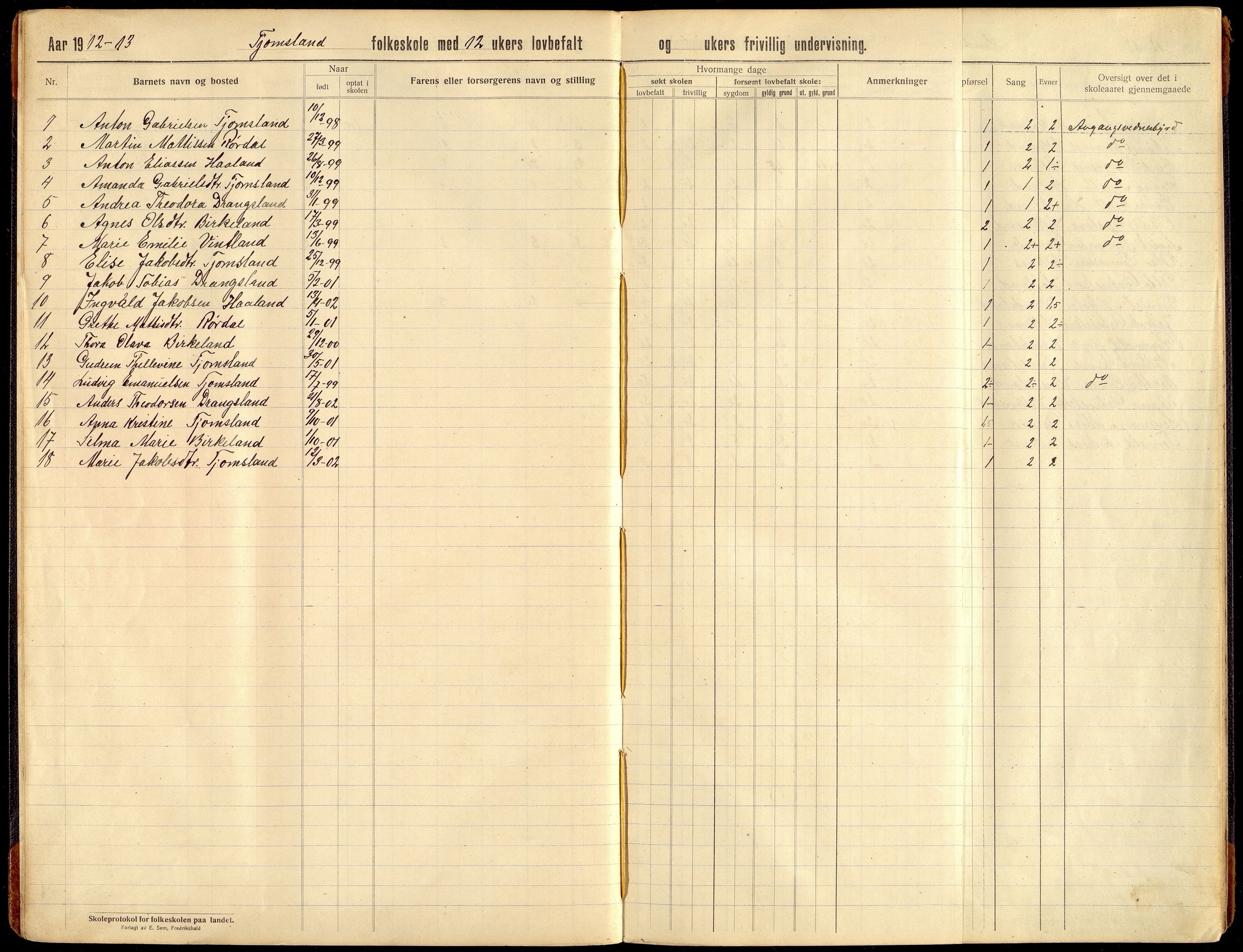 Lyngdal kommune - Tjomsland Skolekrets, ARKSOR/1032LG553/H/L0004: Skoleprotokoll (d), 1912-1922