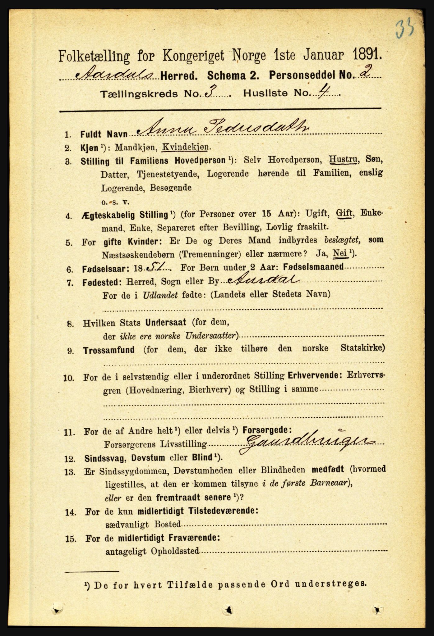 RA, 1891 census for 1424 Årdal, 1891, p. 408