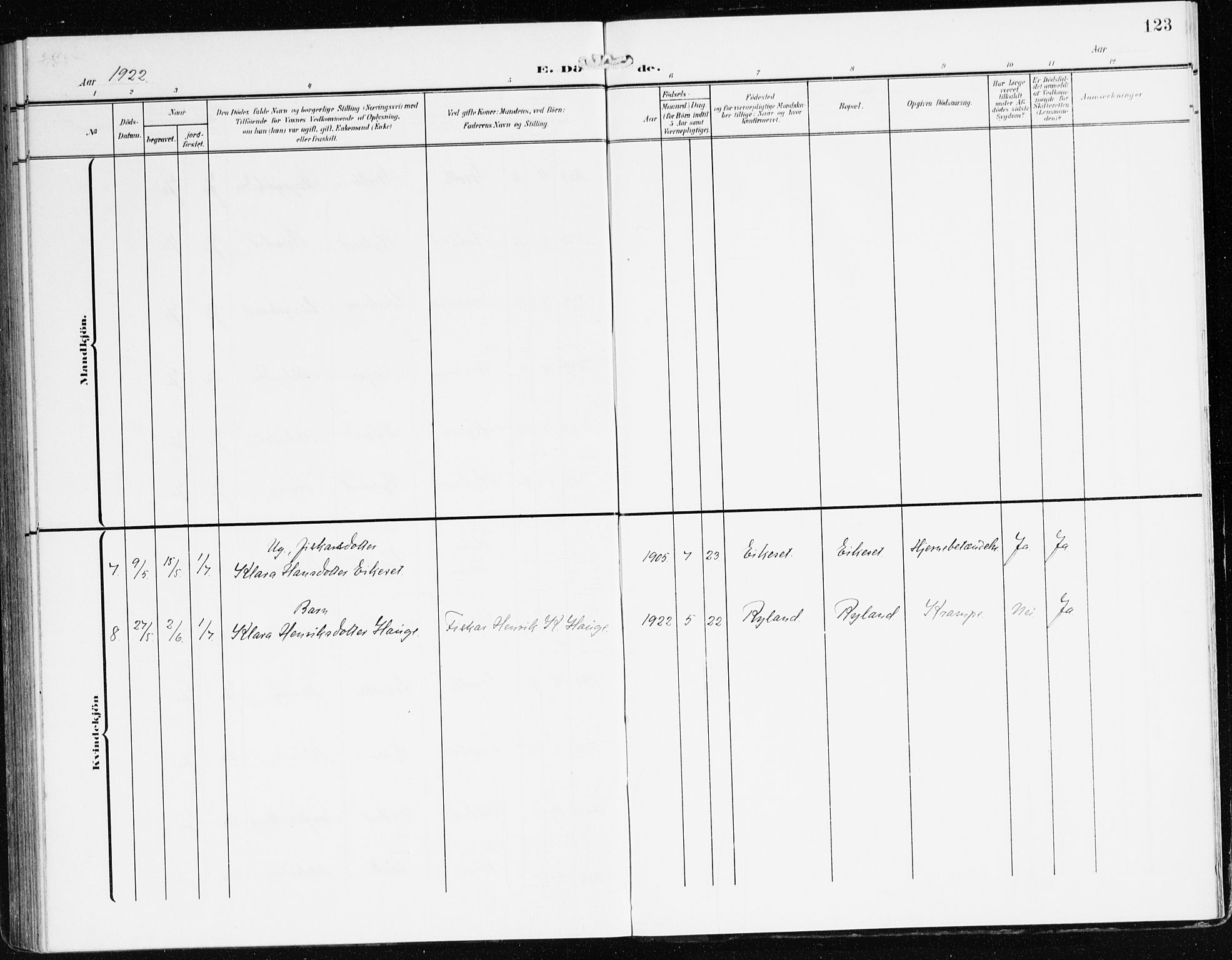 Bremanger sokneprestembete, AV/SAB-A-82201/H/Haa/Haac/L0001: Parish register (official) no. C 1, 1908-1921, p. 123