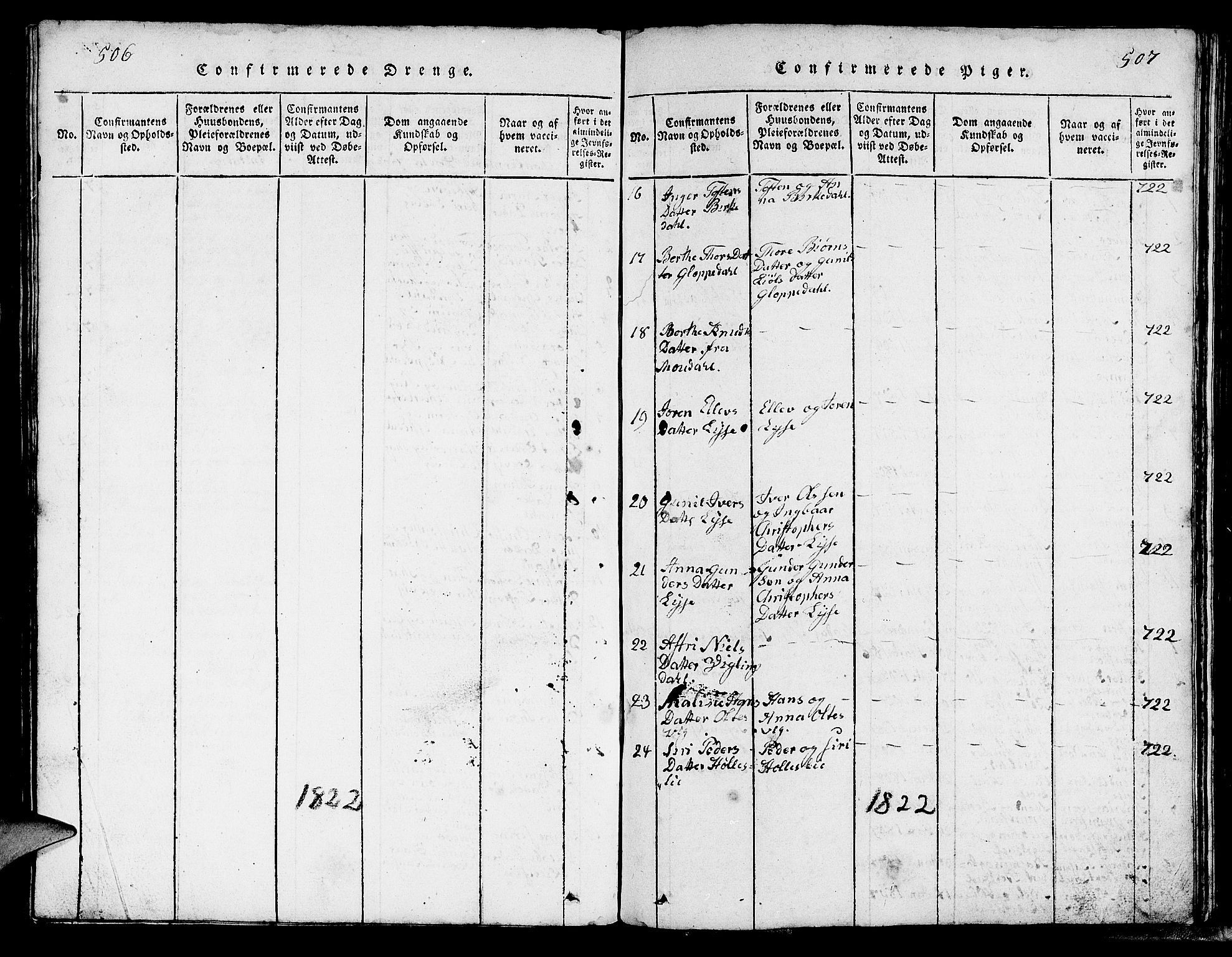 Strand sokneprestkontor, SAST/A-101828/H/Ha/Hab/L0002: Parish register (copy) no. B 2, 1816-1854, p. 506-507