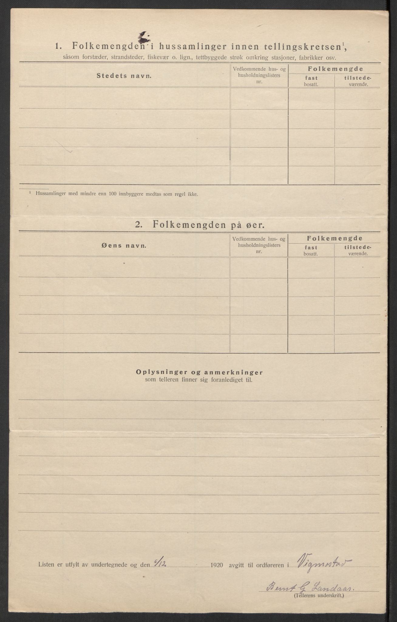 SAK, 1920 census for Vigmostad, 1920, p. 25