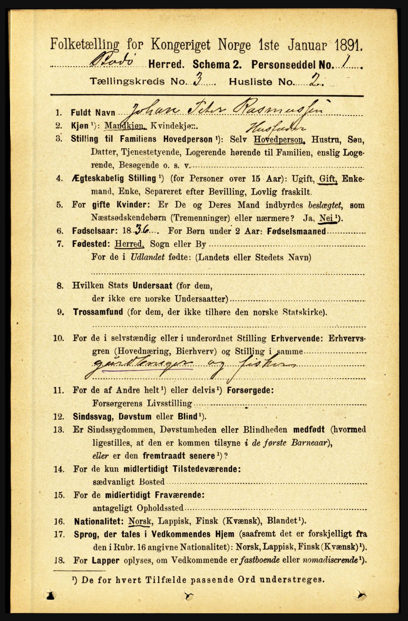 RA, 1891 census for 1843 Bodø, 1891, p. 1595