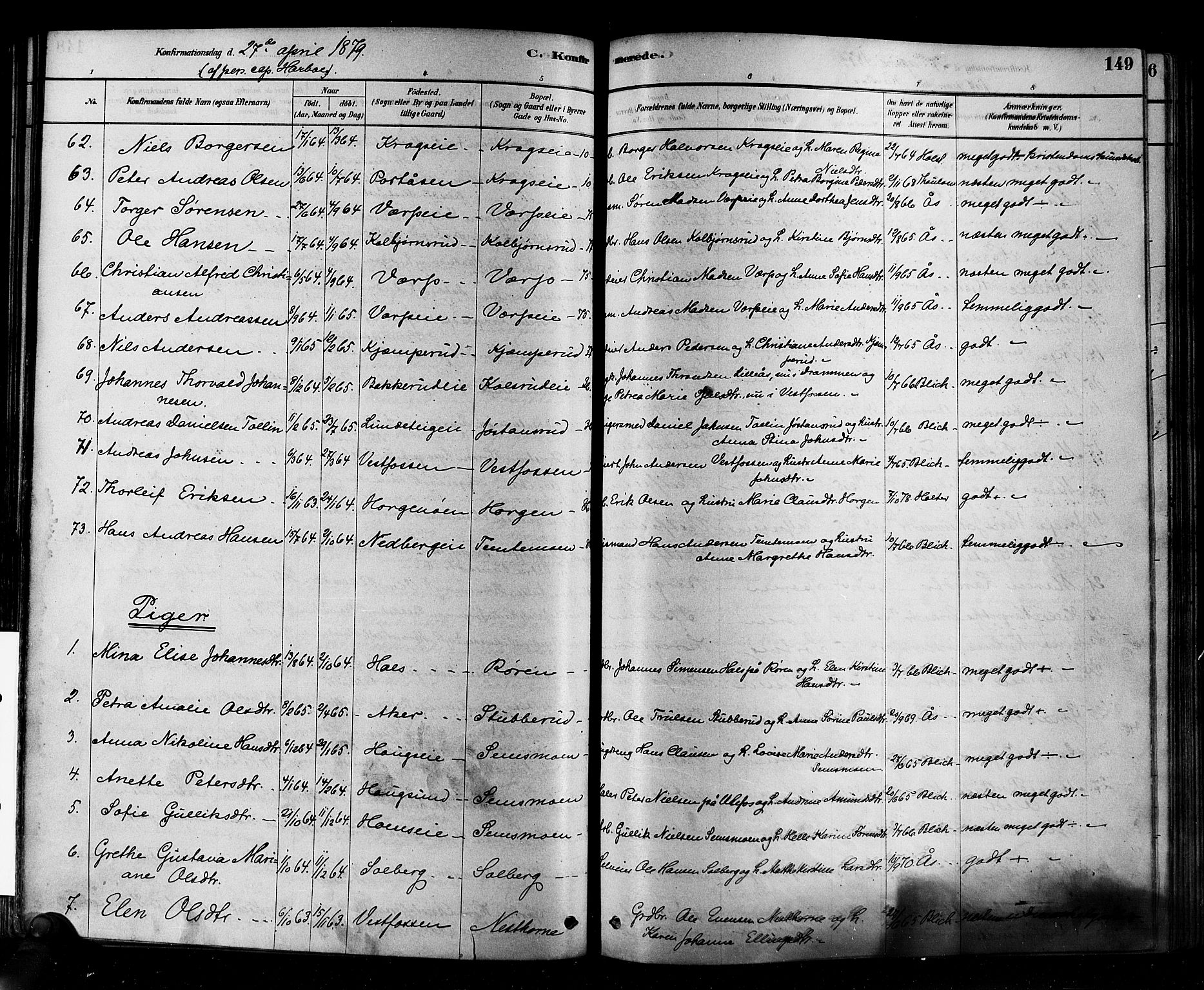 Eiker kirkebøker, AV/SAKO-A-4/F/Fb/L0001: Parish register (official) no. II 1, 1878-1888, p. 149