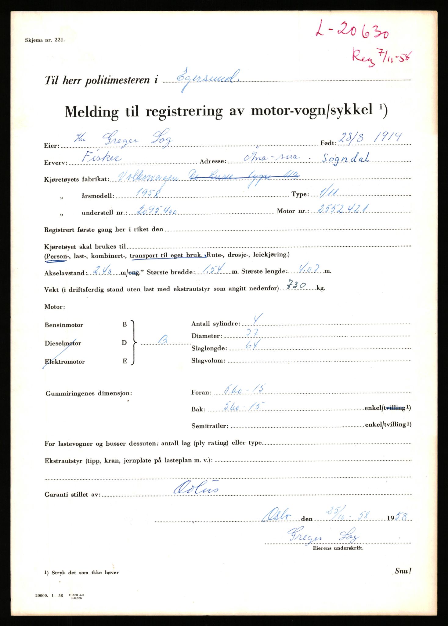 Stavanger trafikkstasjon, AV/SAST-A-101942/0/F/L0037: L-20500 - L-21499, 1930-1971, p. 461