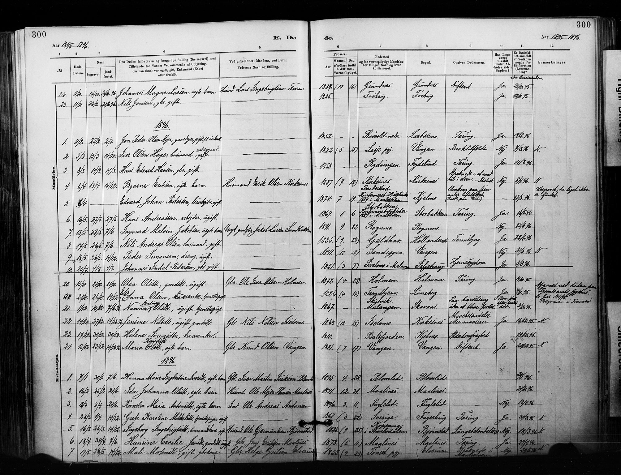 Målselv sokneprestembete, SATØ/S-1311/G/Ga/Gaa/L0007kirke: Parish register (official) no. 7, 1884-1903, p. 300