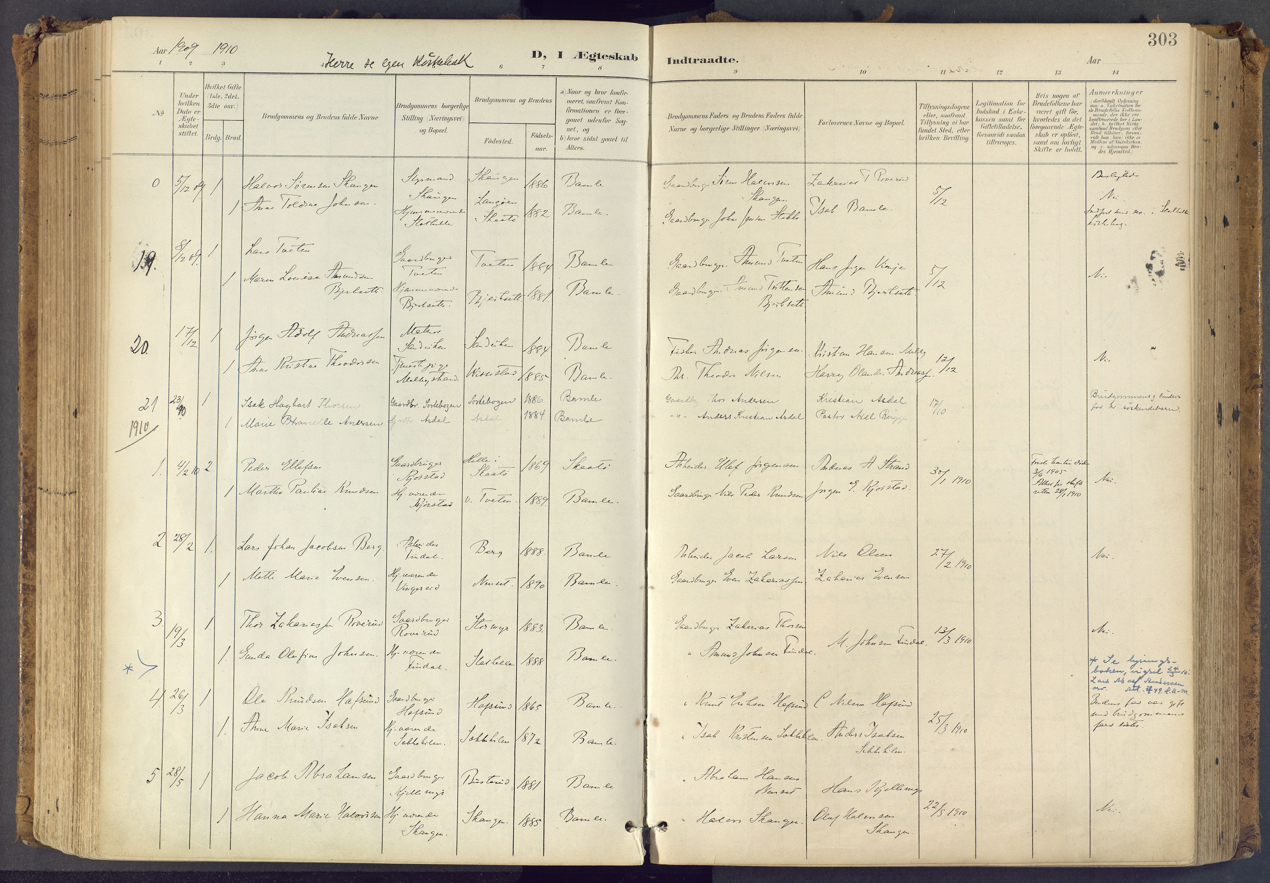Bamble kirkebøker, SAKO/A-253/F/Fa/L0009: Parish register (official) no. I 9, 1901-1917, p. 303