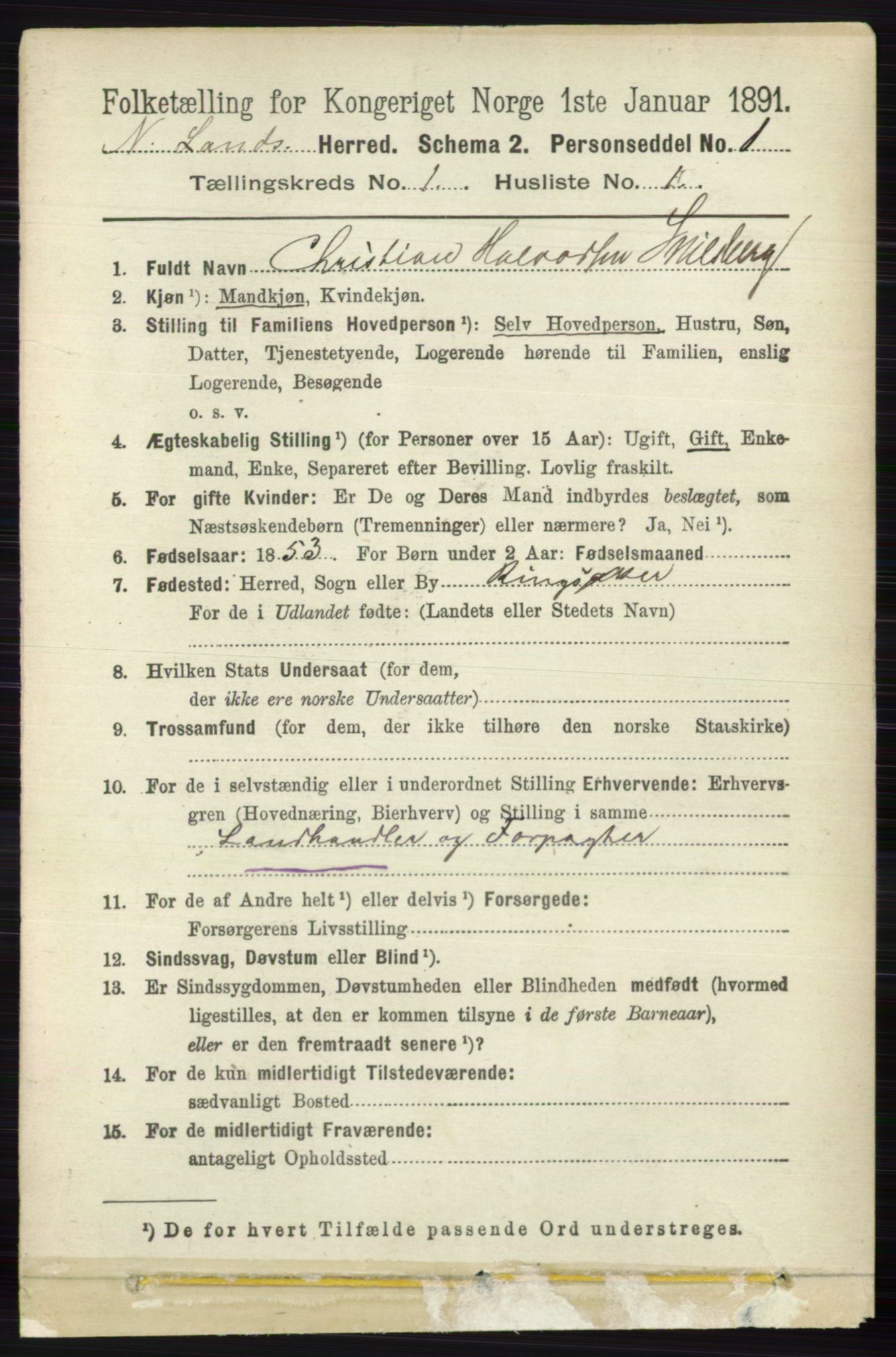 RA, 1891 census for 0538 Nordre Land, 1891, p. 120