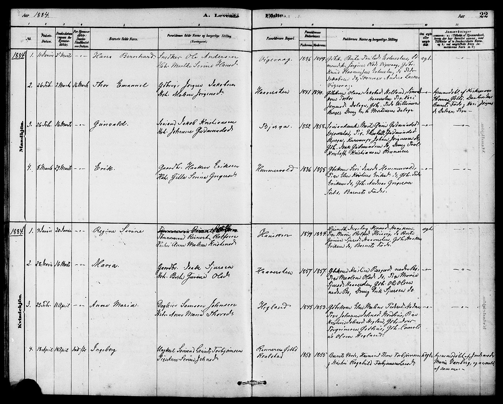 Rennesøy sokneprestkontor, AV/SAST-A -101827/H/Ha/Haa/L0007: Parish register (official) no. A 7, 1878-1884, p. 22