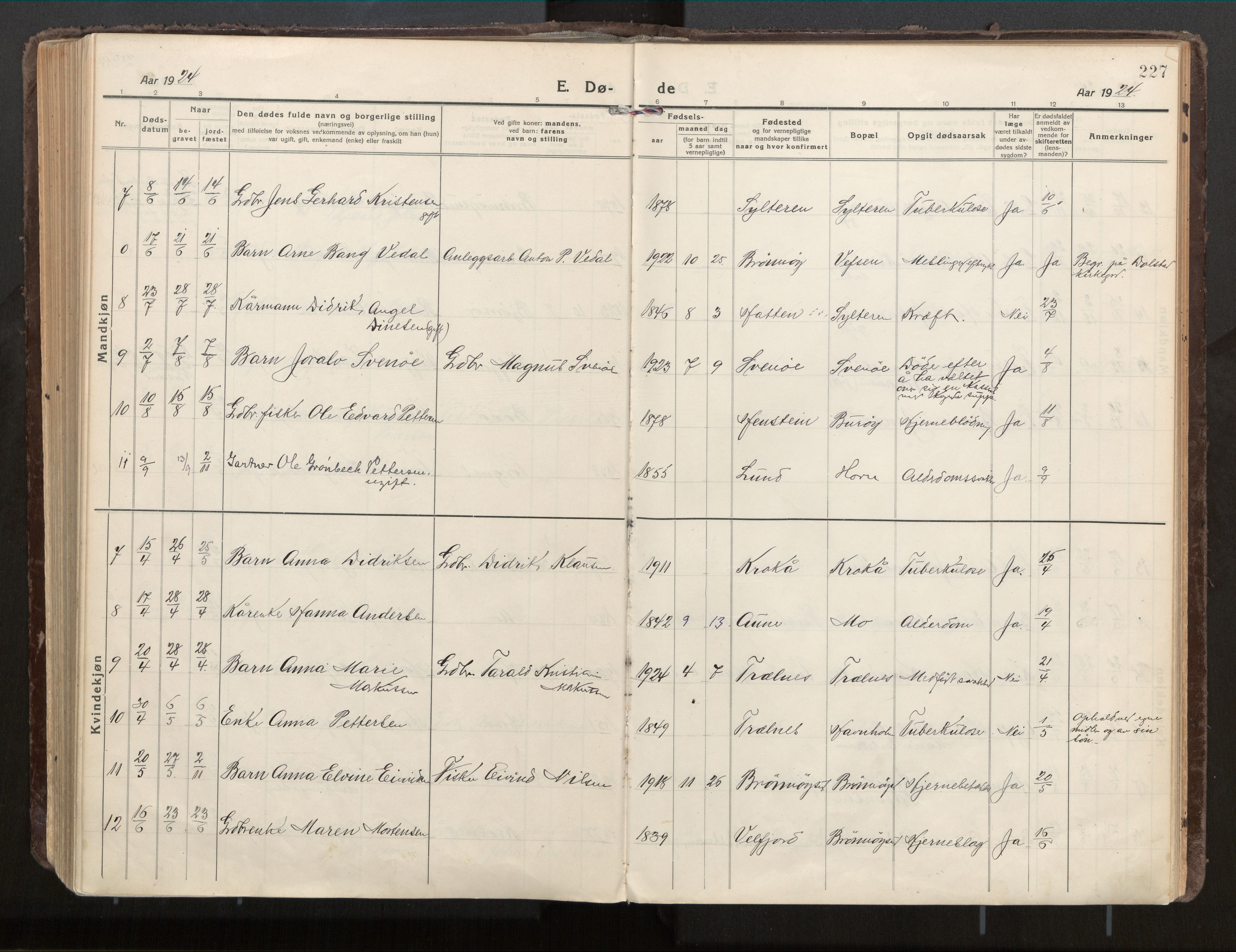 Ministerialprotokoller, klokkerbøker og fødselsregistre - Nordland, SAT/A-1459/813/L0207a: Parish register (official) no. 813A18, 1919-1927, p. 227
