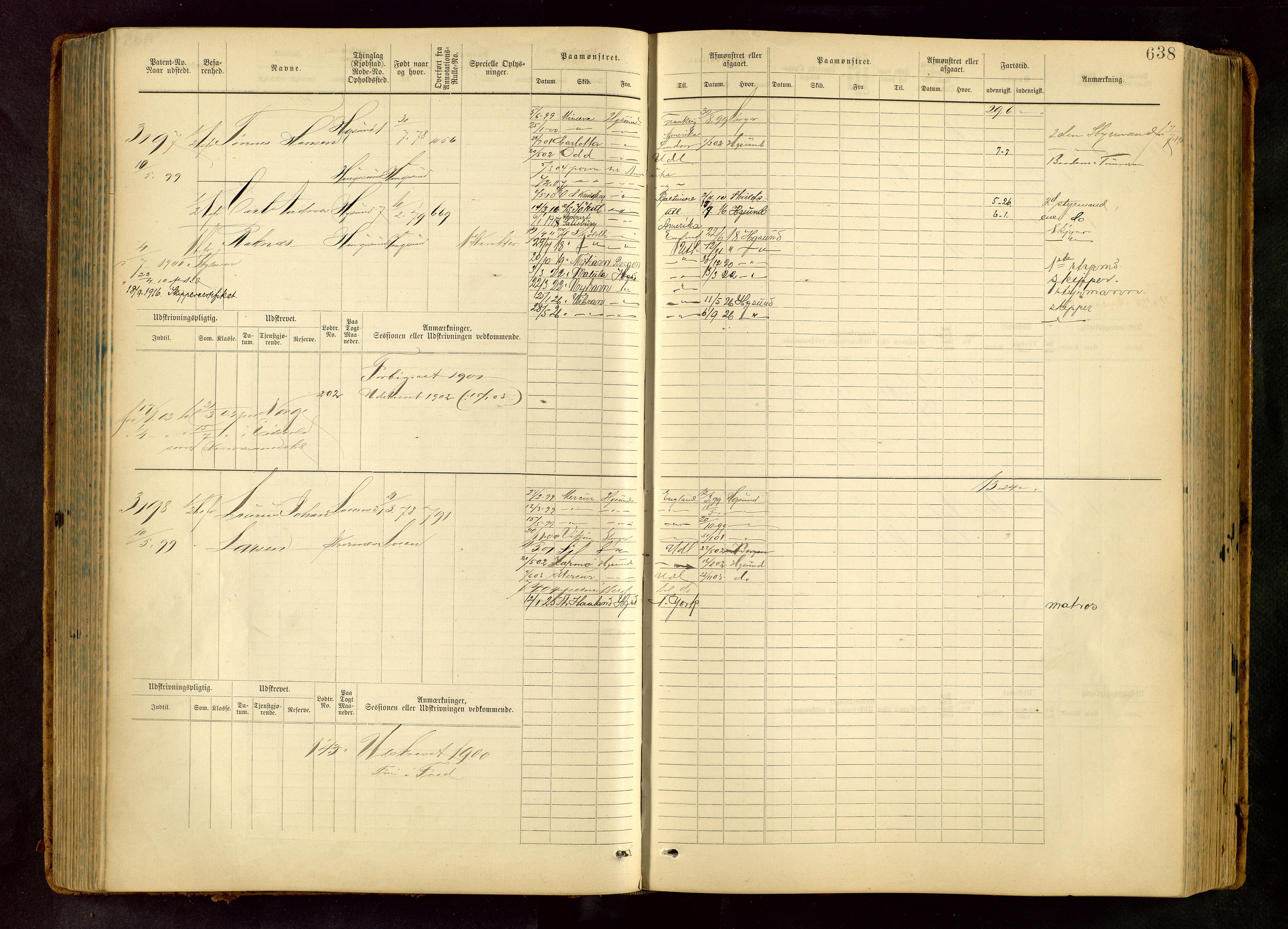Haugesund sjømannskontor, AV/SAST-A-102007/F/Fb/Fbb/L0007: Sjøfartsrulle Haugesund krets nr.2885-3832, 1868-1948, p. 638