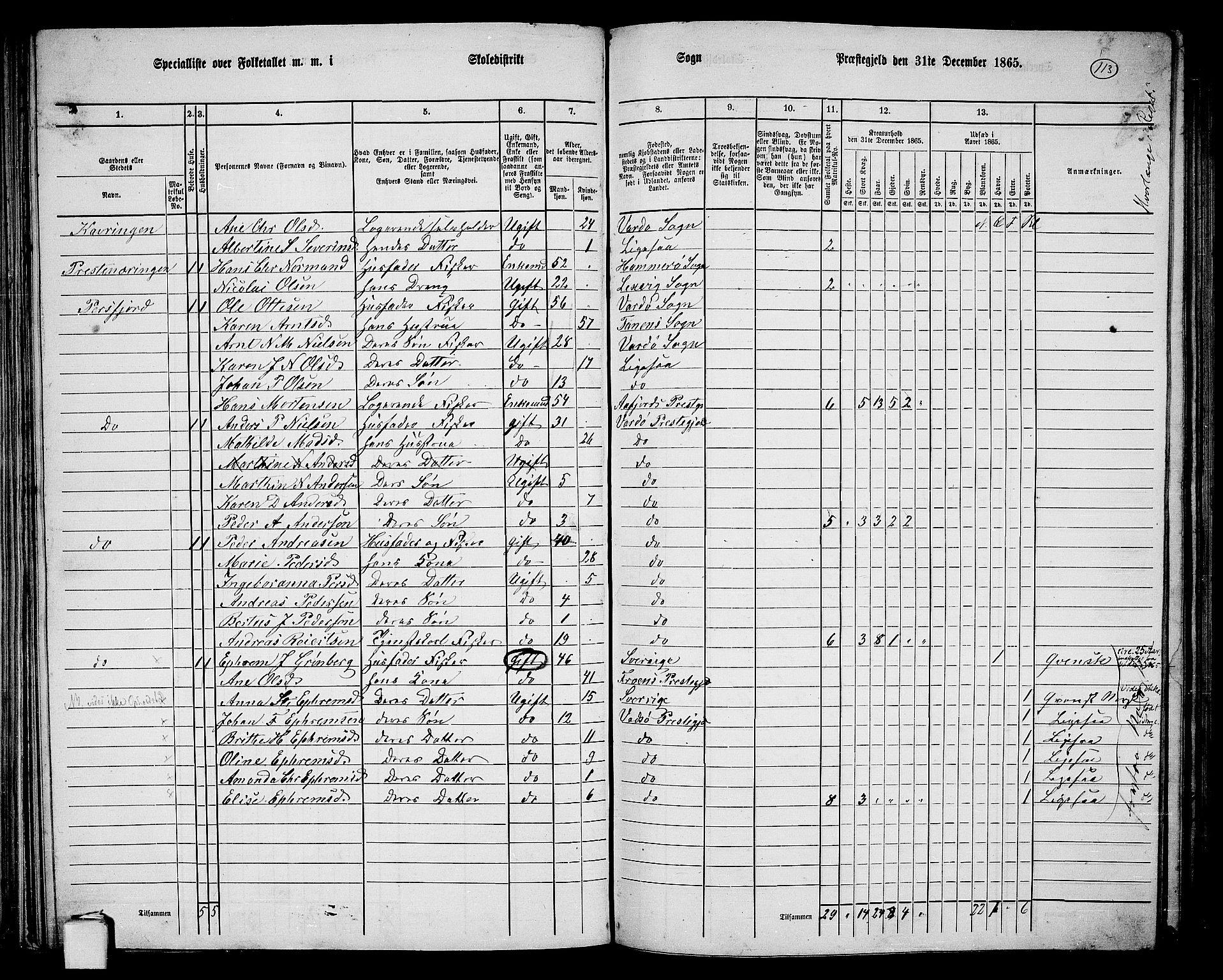 RA, 1865 census for Vardø/Vardø, 1865, p. 16