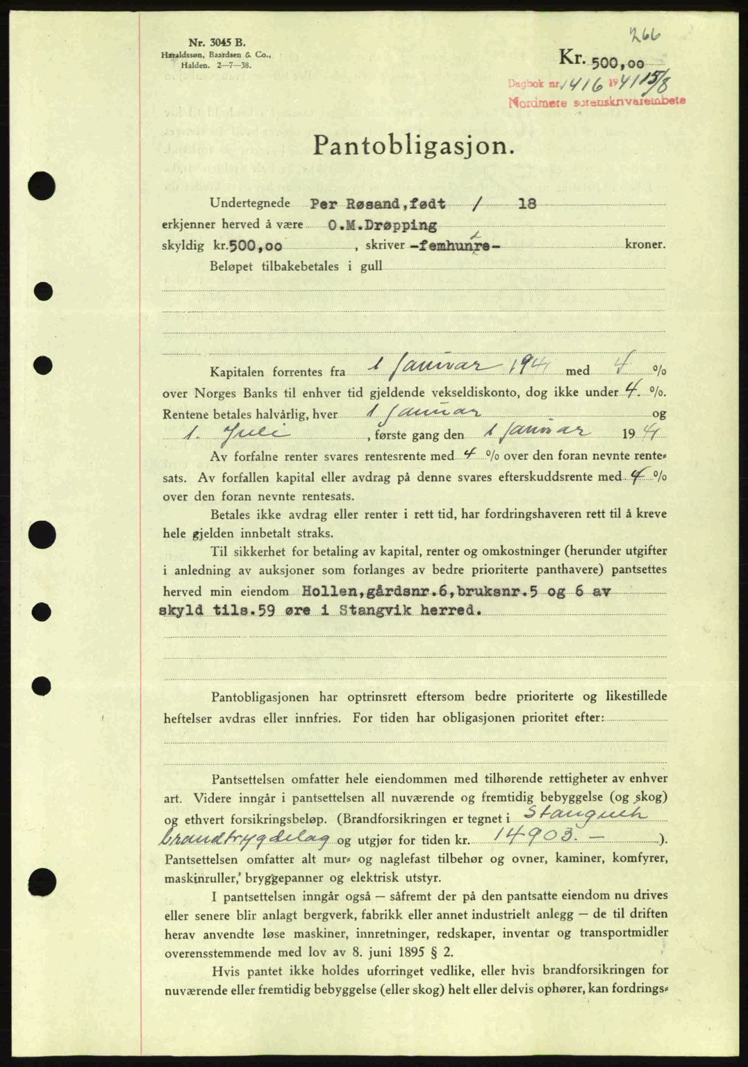 Nordmøre sorenskriveri, AV/SAT-A-4132/1/2/2Ca: Mortgage book no. B88, 1941-1942, Diary no: : 1416/1941