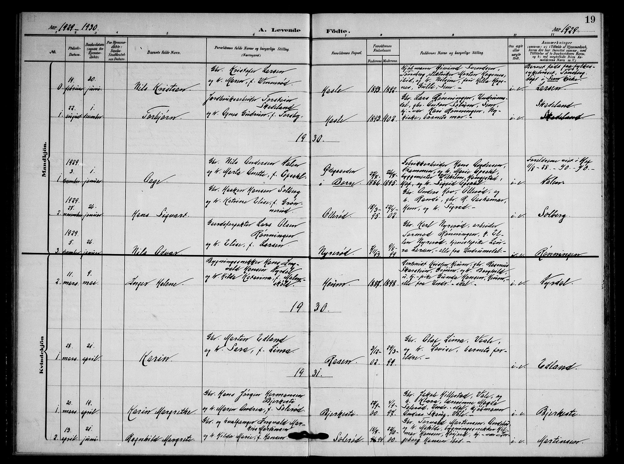 Våle kirkebøker, AV/SAKO-A-334/F/Fb/L0003: Parish register (official) no. II 3, 1907-1936, p. 19