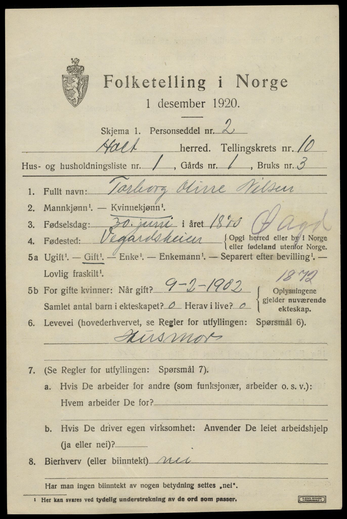 SAK, 1920 census for Holt, 1920, p. 5720