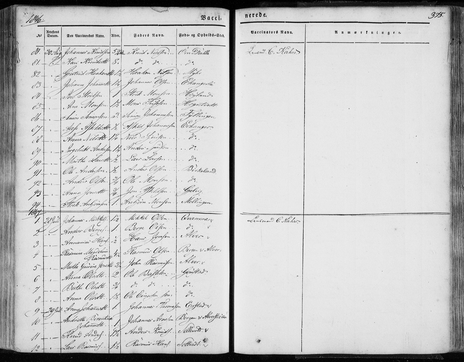 Hamre sokneprestembete, SAB/A-75501/H/Ha/Haa/Haaa/L0013: Parish register (official) no. A 13, 1846-1857, p. 375