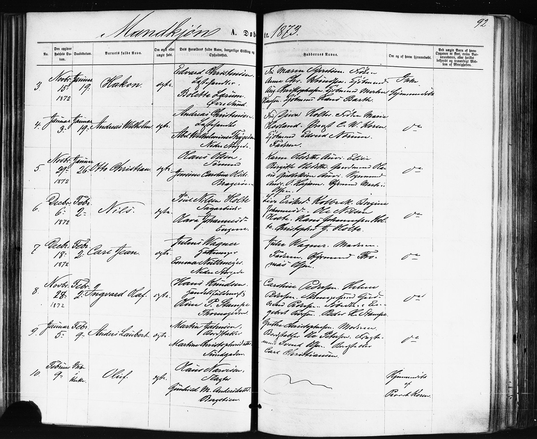 Bragernes kirkebøker, AV/SAKO-A-6/F/Fb/L0004: Parish register (official) no. II 4, 1869-1875, p. 92