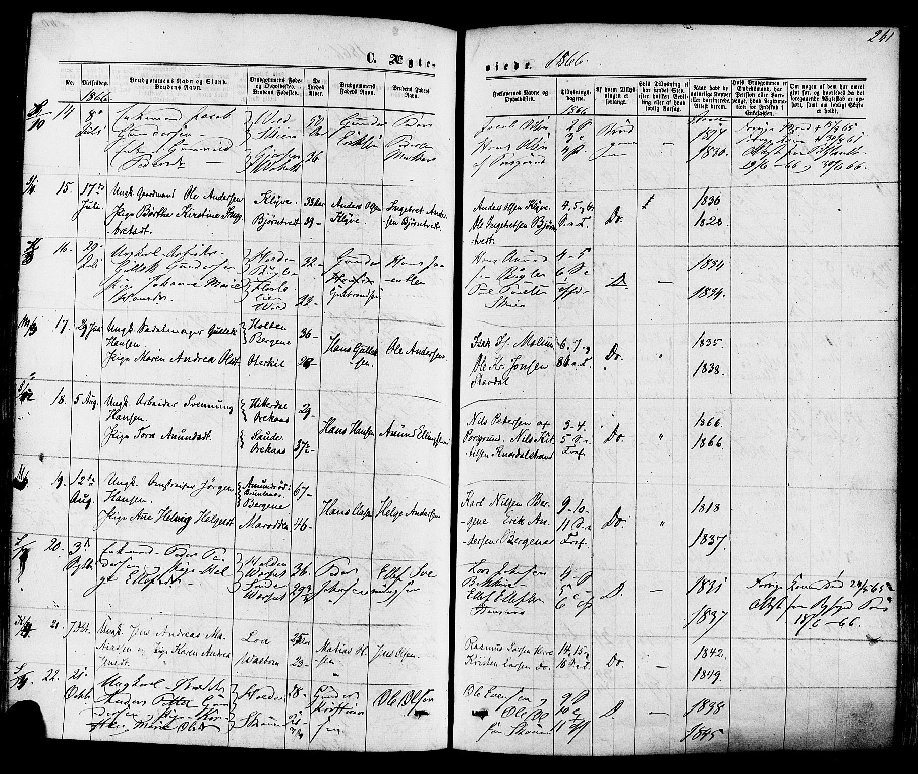 Solum kirkebøker, AV/SAKO-A-306/F/Fa/L0008: Parish register (official) no. I 8, 1865-1876, p. 261