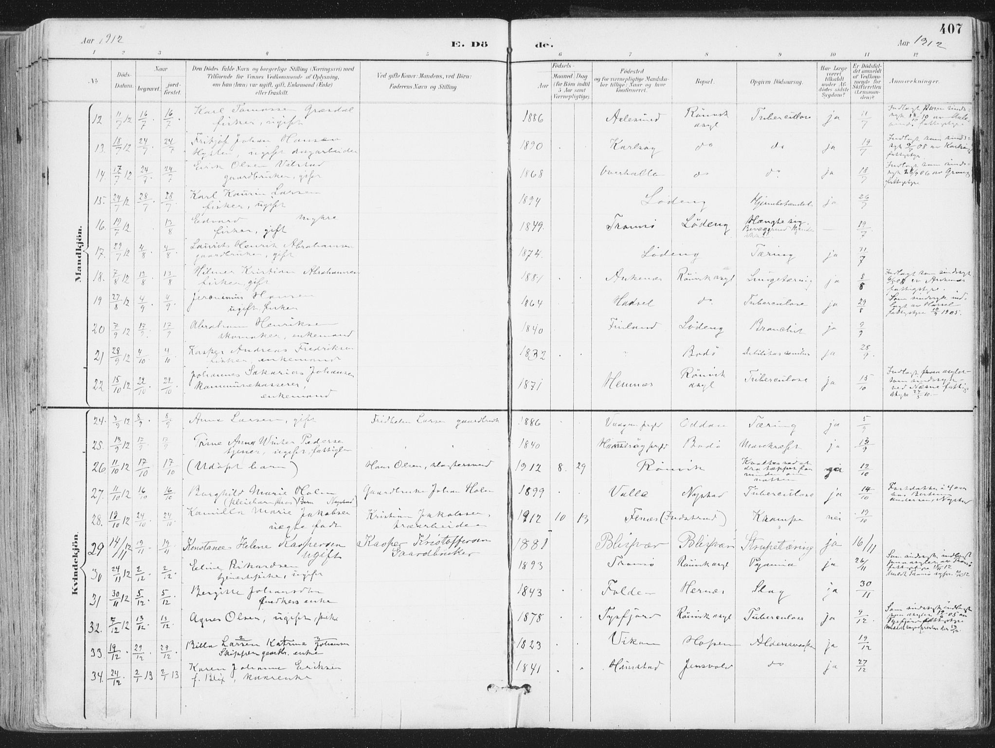 Ministerialprotokoller, klokkerbøker og fødselsregistre - Nordland, SAT/A-1459/802/L0055: Parish register (official) no. 802A02, 1894-1915, p. 407