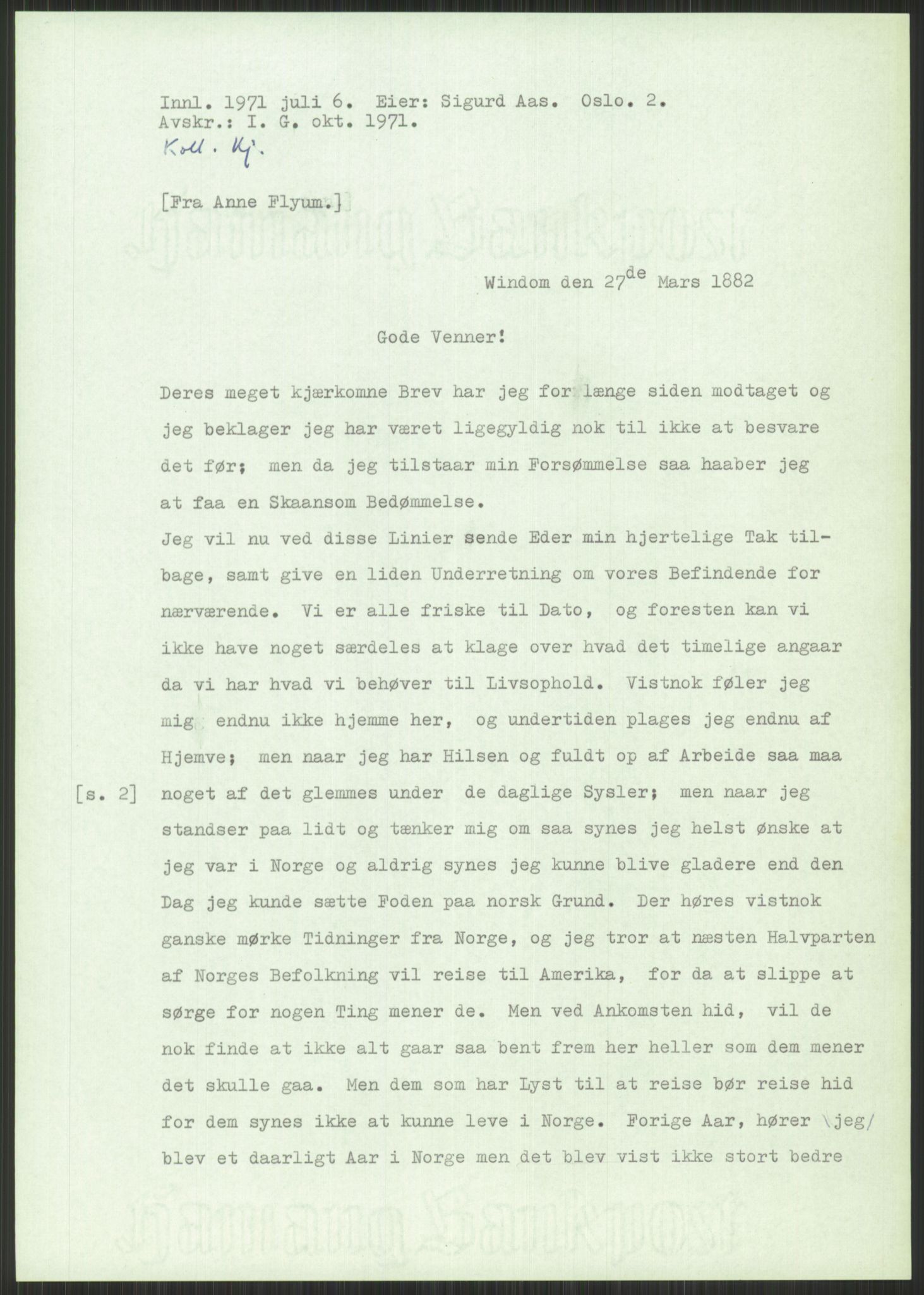 Samlinger til kildeutgivelse, Amerikabrevene, AV/RA-EA-4057/F/L0034: Innlån fra Nord-Trøndelag, 1838-1914, p. 237